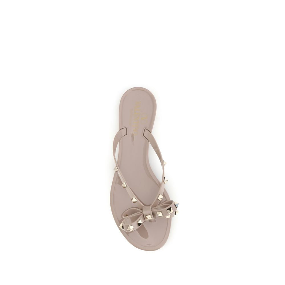 Valentino Garavani Beige Cotton Flip-Flop Sandals