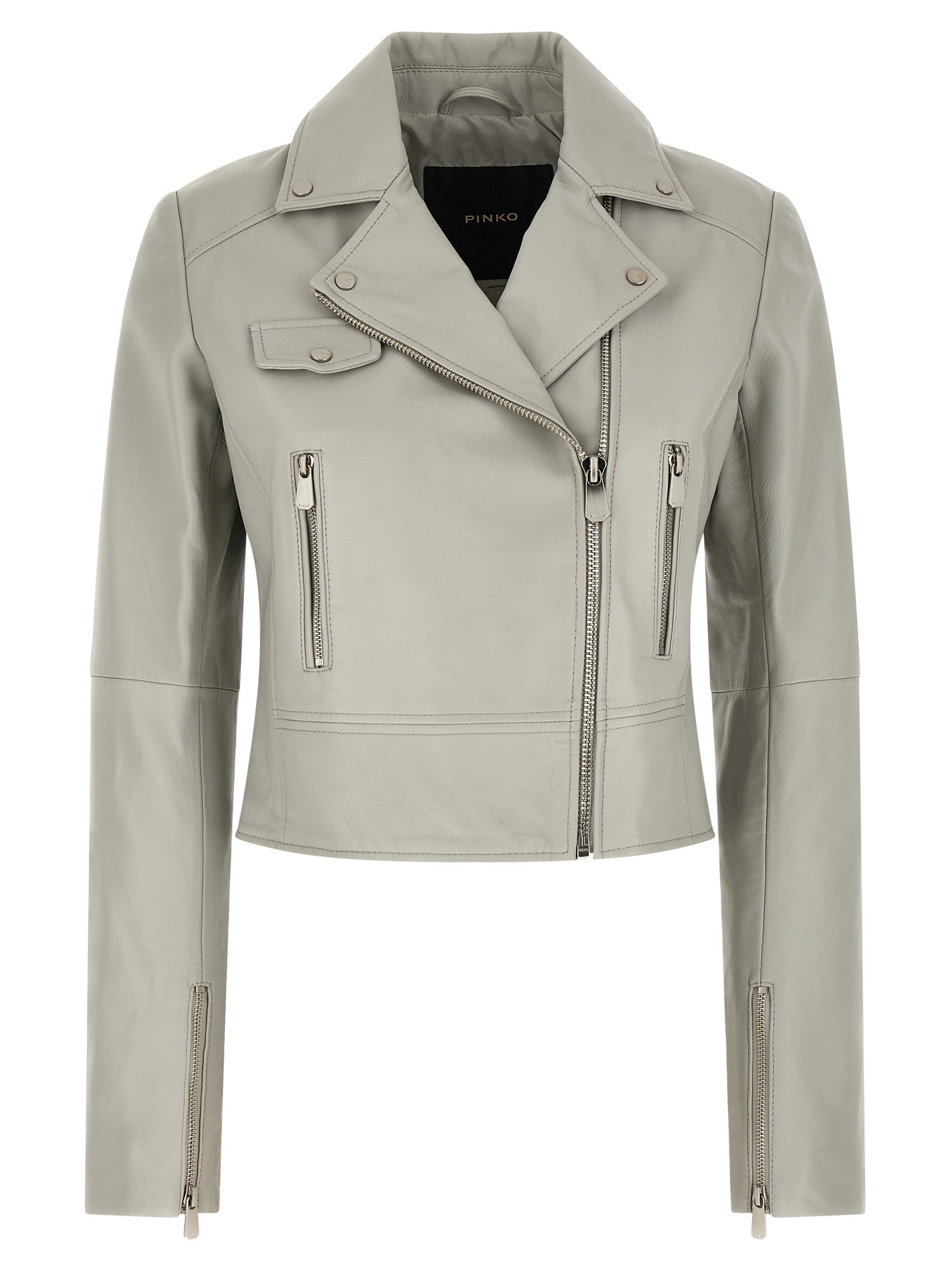 PINKO Gray Lambskin Leather Jacket