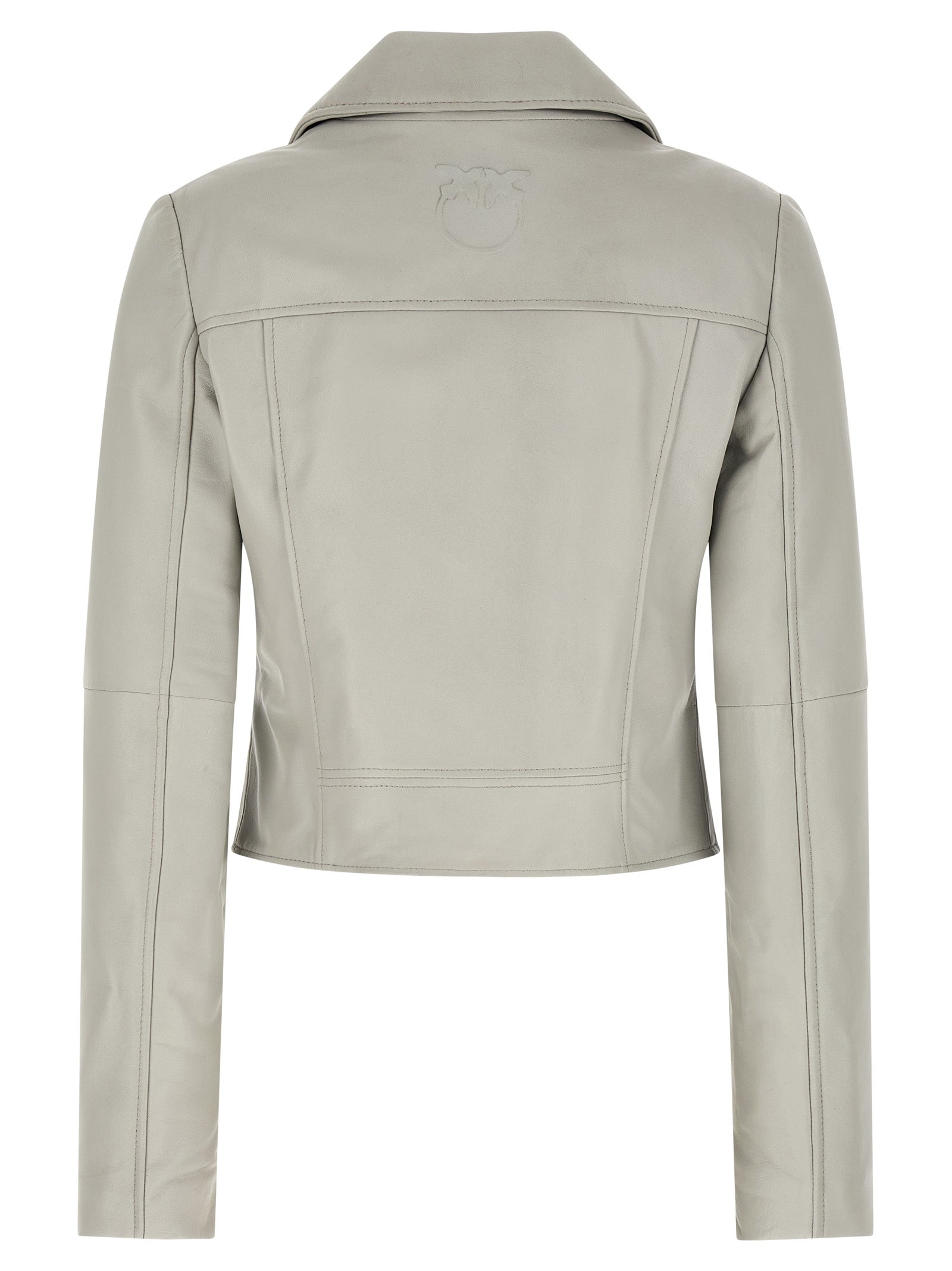 PINKO Gray Lambskin Leather Jacket