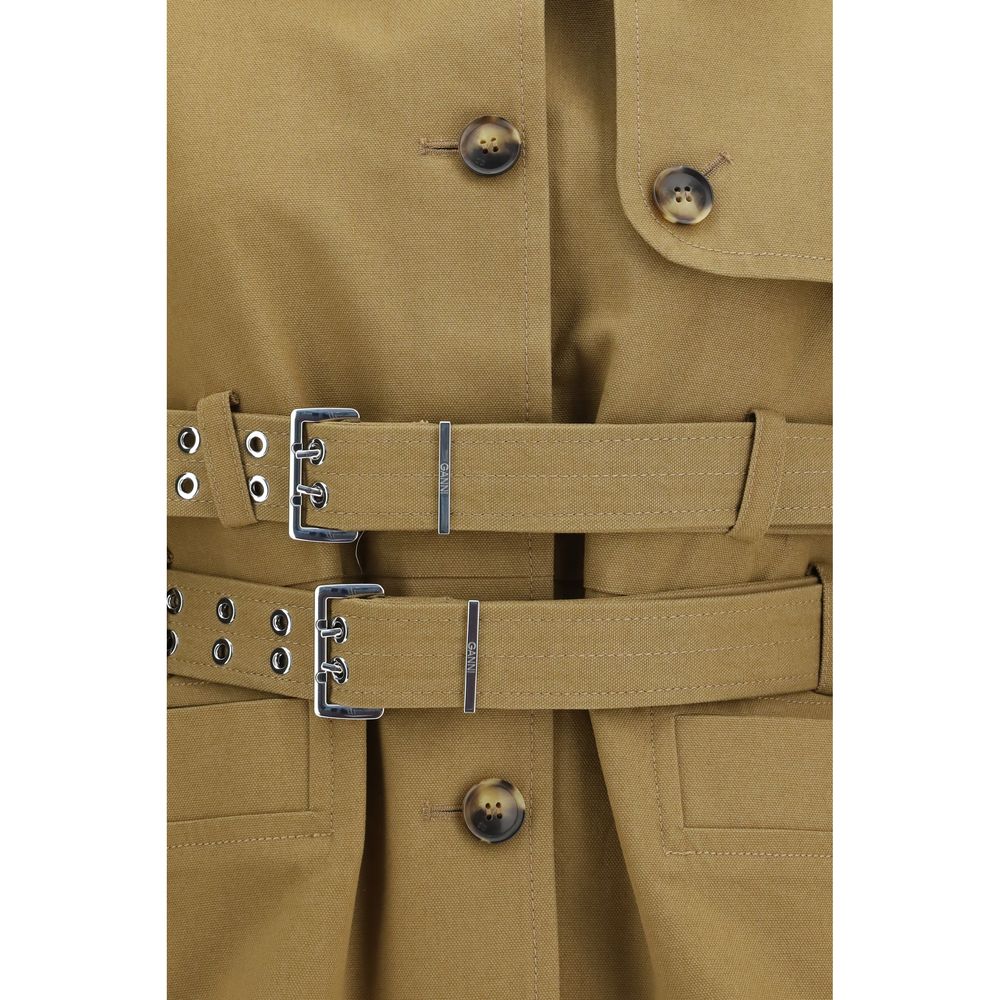 Ganni Beige Cotton Full-Length Jacket - Timeless Elegance