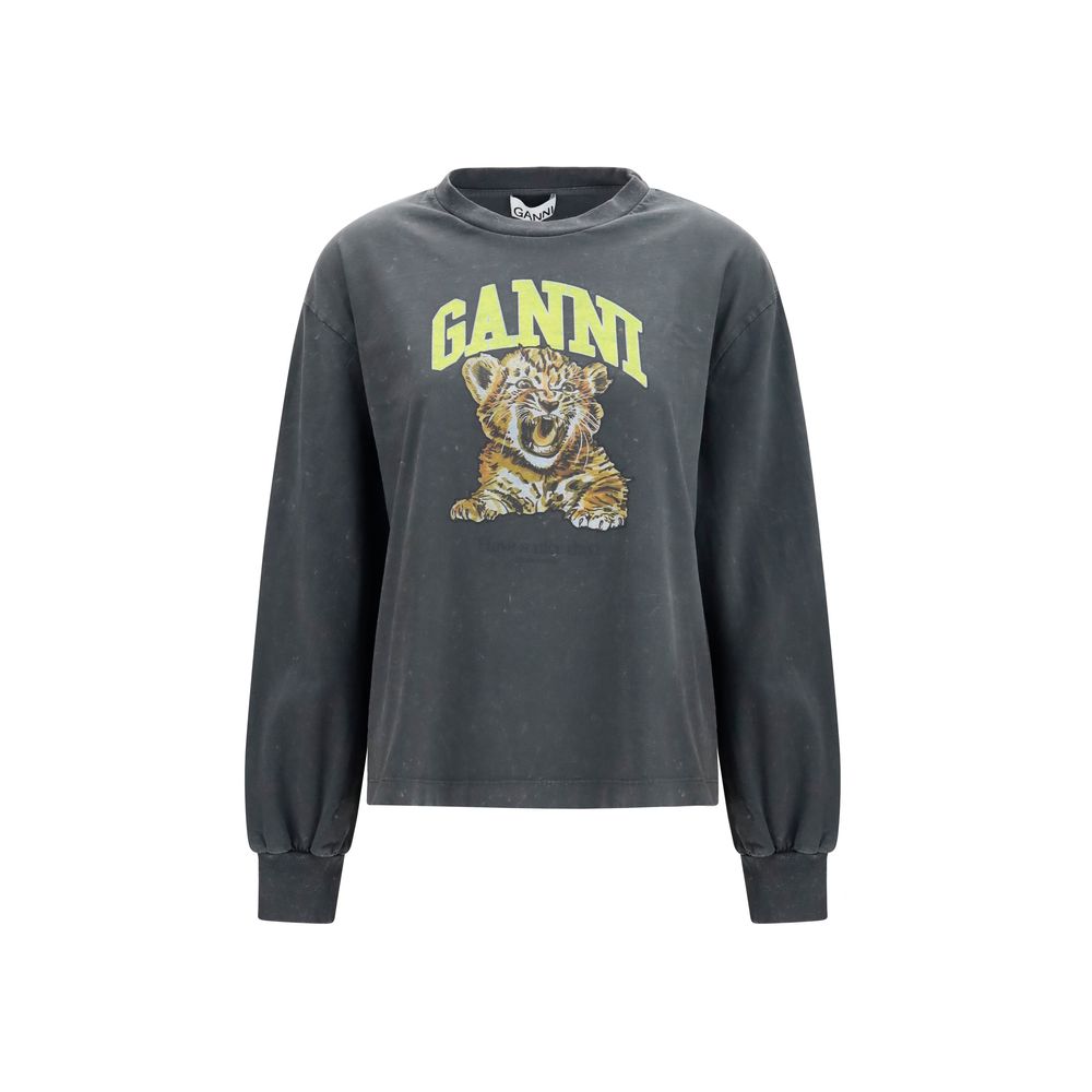 Ganni Gray Long Sleeve Tiger-Print T-Shirt - Luxury Sportswear