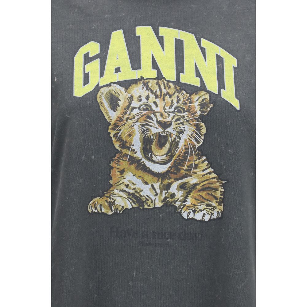 Ganni Gray Long Sleeve Tiger-Print T-Shirt - Luxury Sportswear