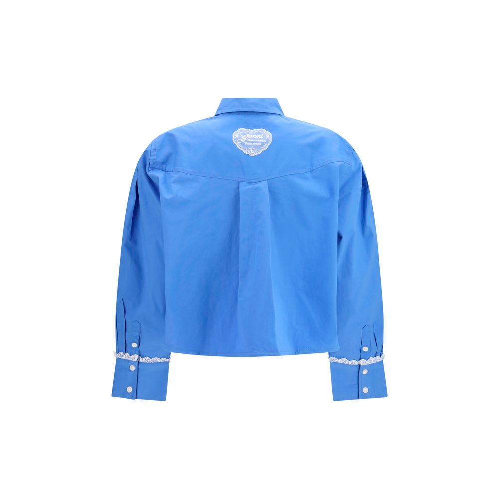 Ganni Blue Cotton Pattern Shirt - Elevate Your Luxe Wardrobe