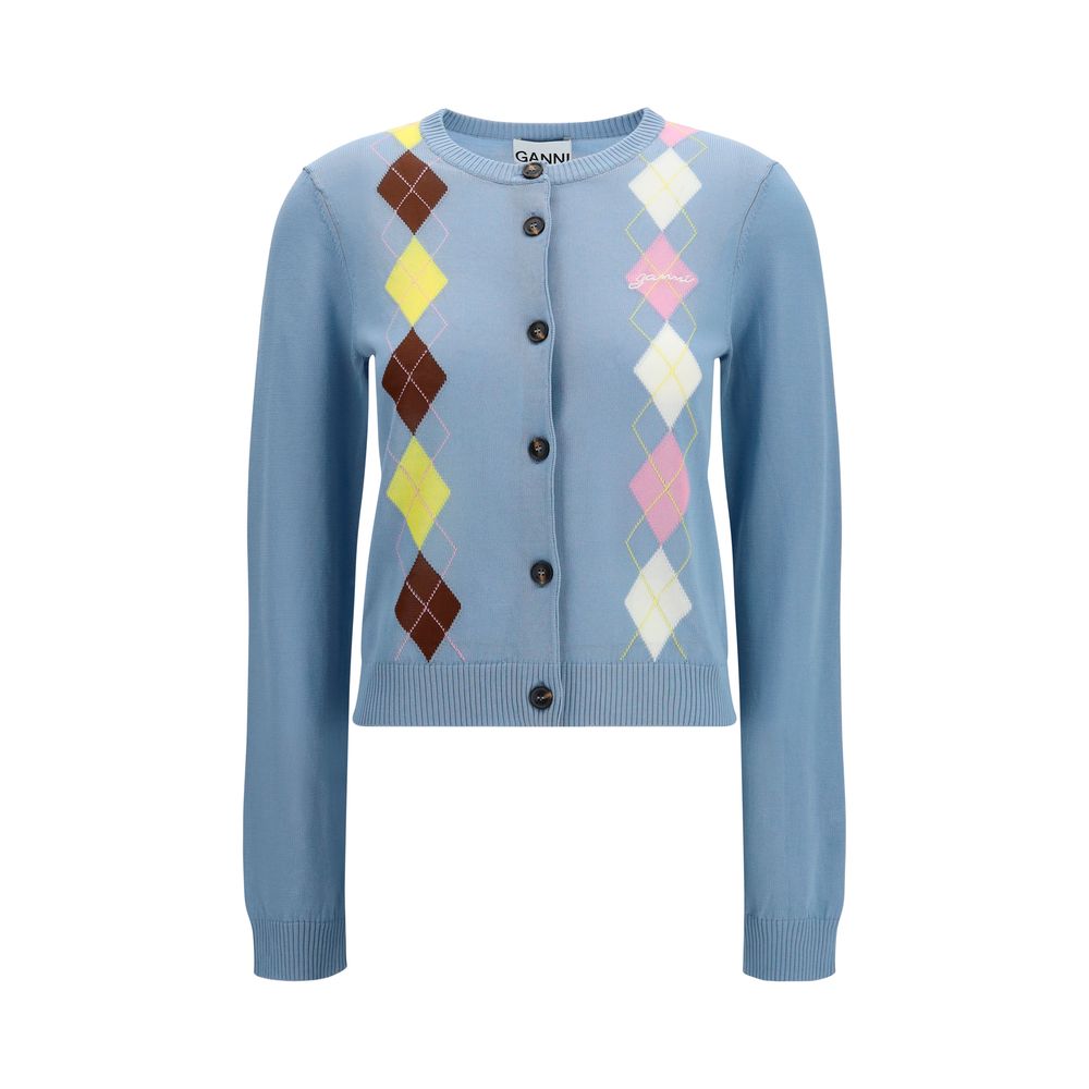 Ganni Blue Diamond-Pattern Cardigan - Timeless Luxury Wear