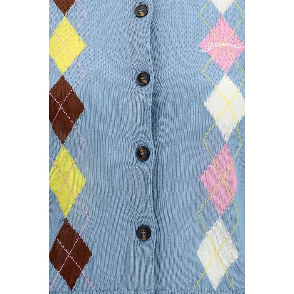 Ganni Blue Diamond-Pattern Cardigan - Timeless Luxury Wear