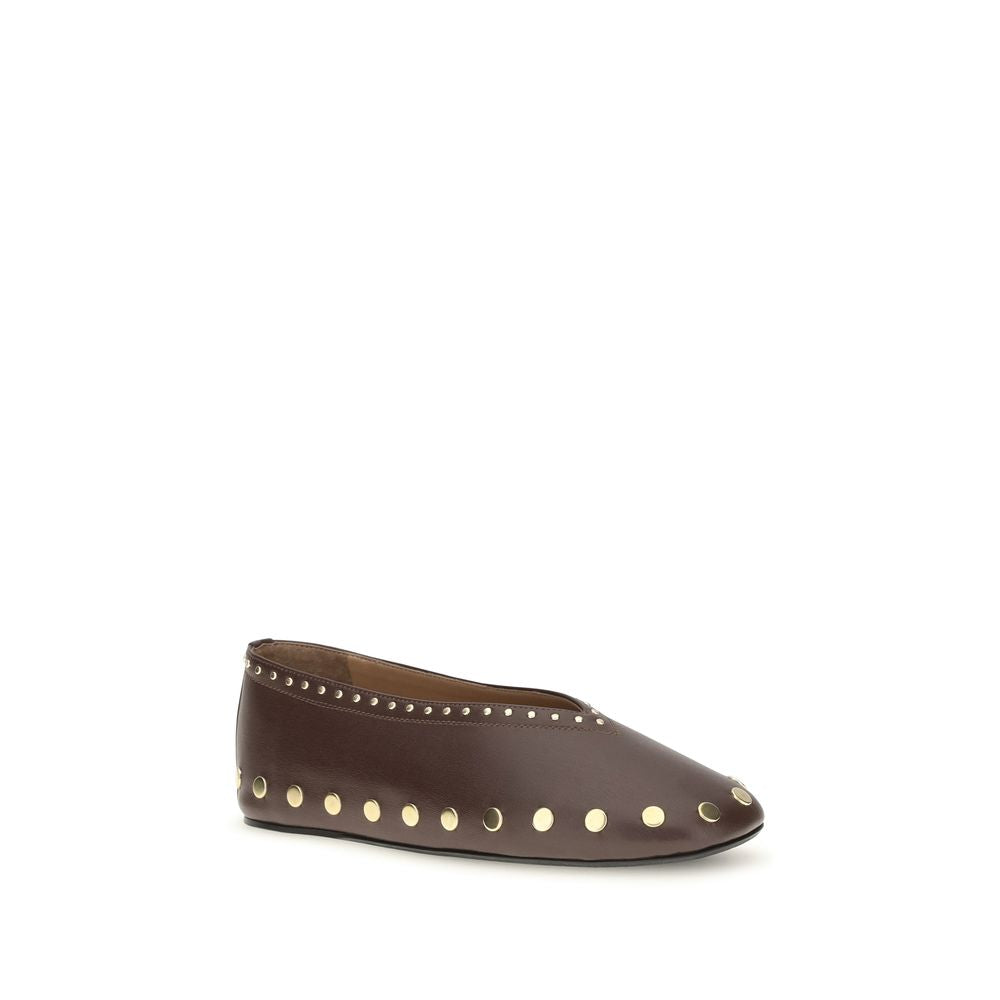 Ganni Brown Cotton Ballet Flats - Elevate Your Luxe Style