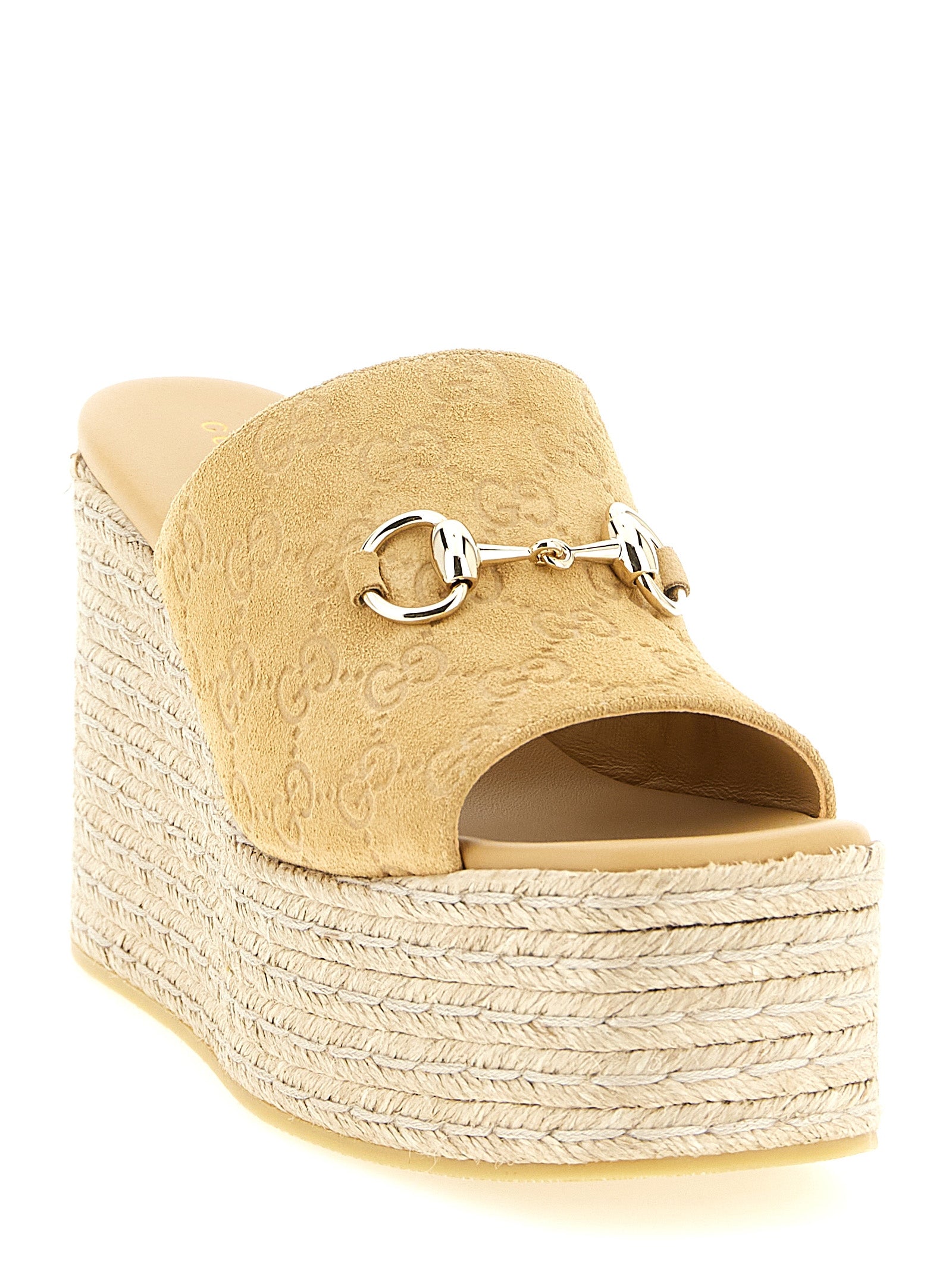 Gucci Beige Calfskin Wedge Sandals