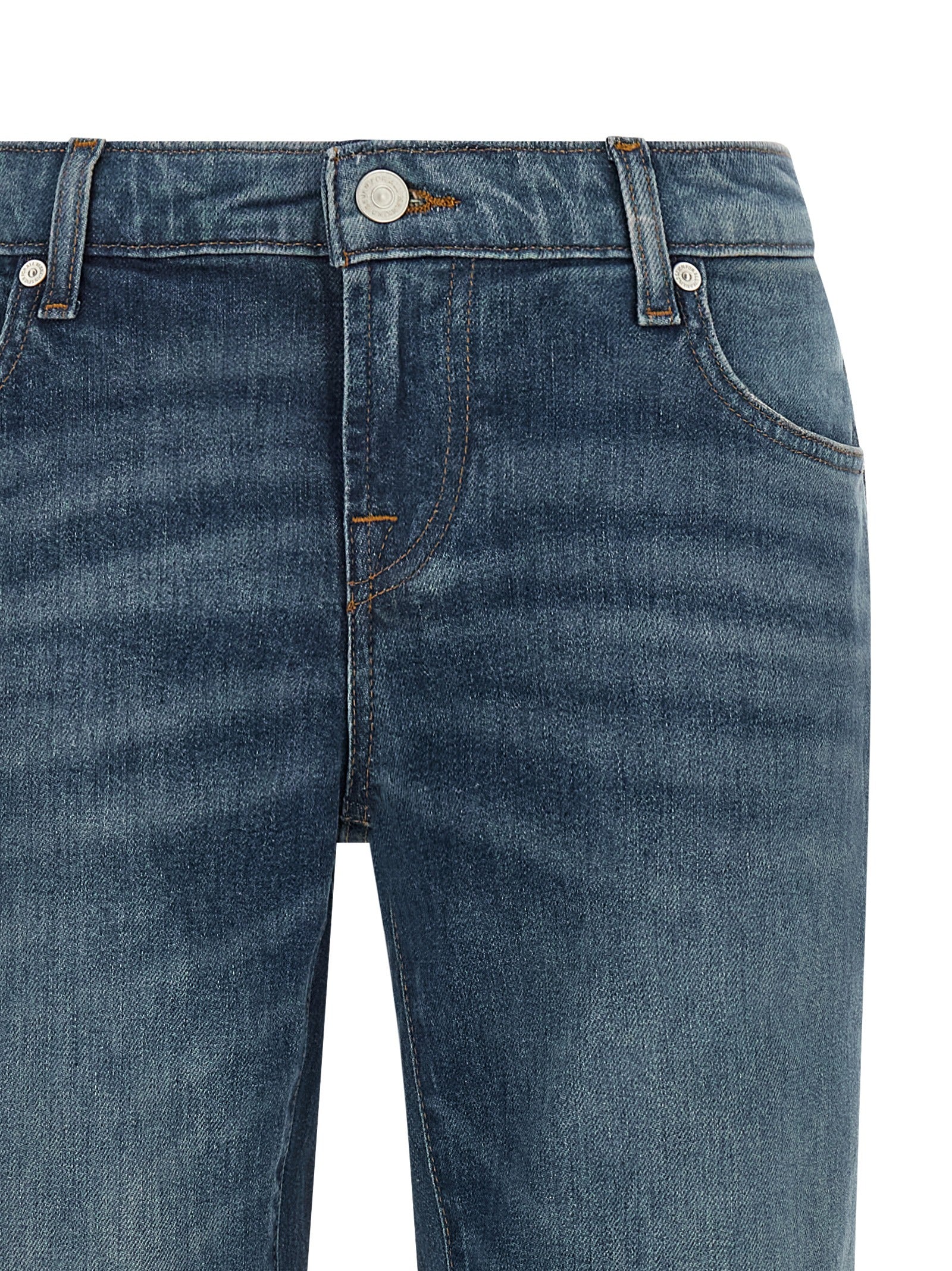 Elevate your wardrobe with 7 For All Mankind Blue Cotton Tapered Jeans, crafted from luxurious cotton blend for unparalleled comfort and timeless sophistication.