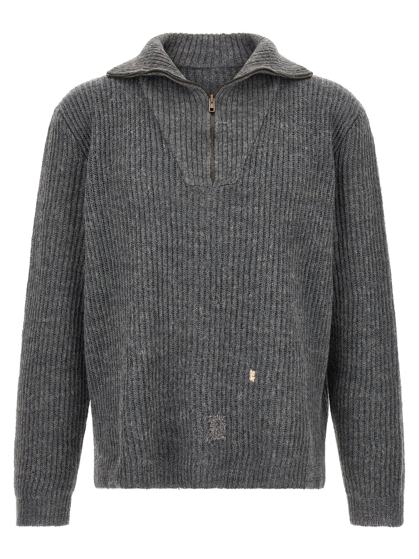 Experience the Maison Margiela Gray Linen Cardigan, a luxurious blend of linen and wool, embodying artisanal craftsmanship for timeless elegance in every occasion.