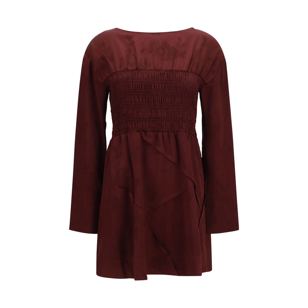 Ganni Bordeaux Satin Mini Dress - Effortless Elegance Awaits