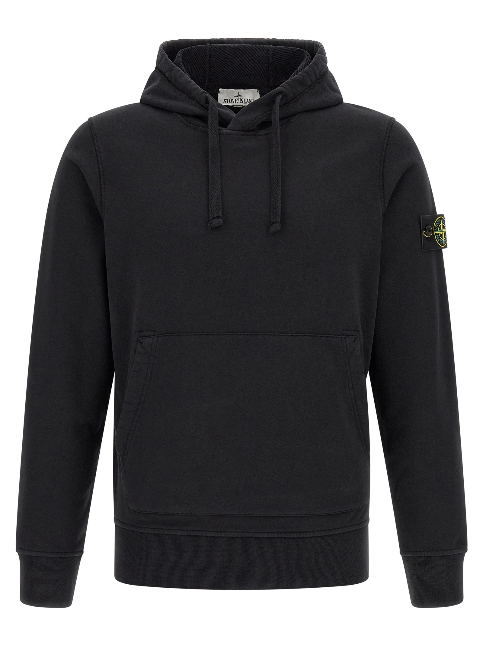 Indulge in the Stone Island Black Cotton Sweatshirt, a masterpiece of organic luxury that redefines comfort and sophistication for the discerning individual.