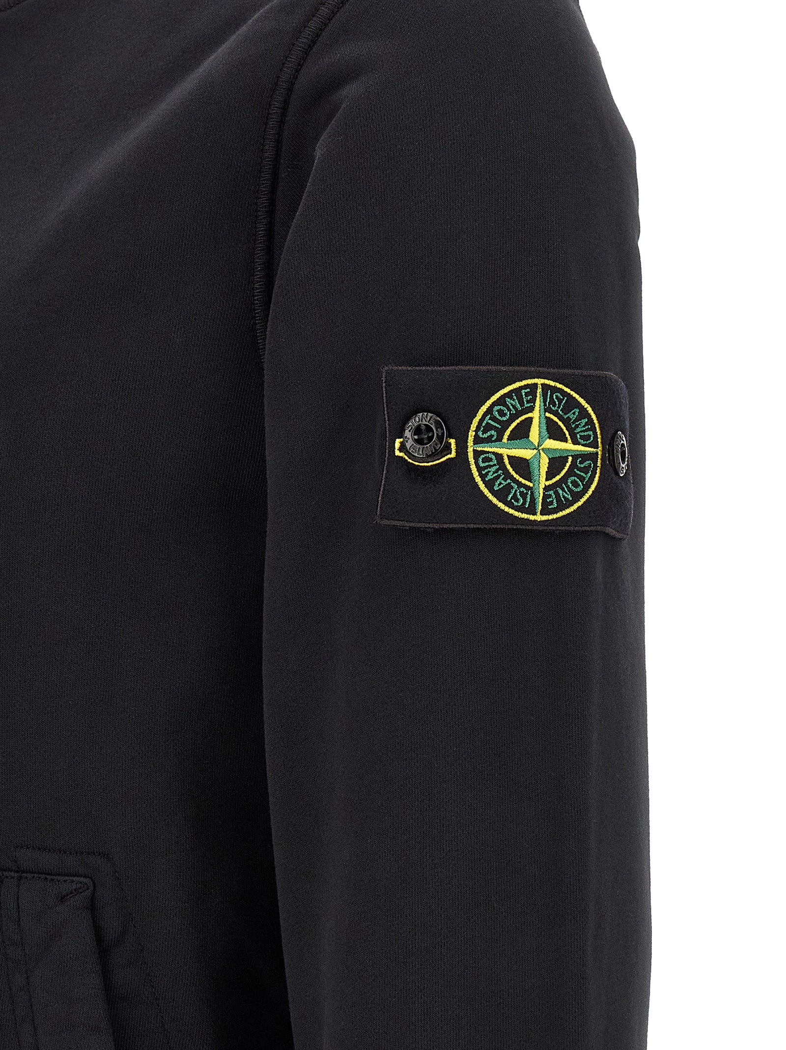 Experience the allure of the Stone Island Black Cotton Sweatshirt, crafted from organic cotton for timeless luxury and effortless style, perfect for every discerning individual.