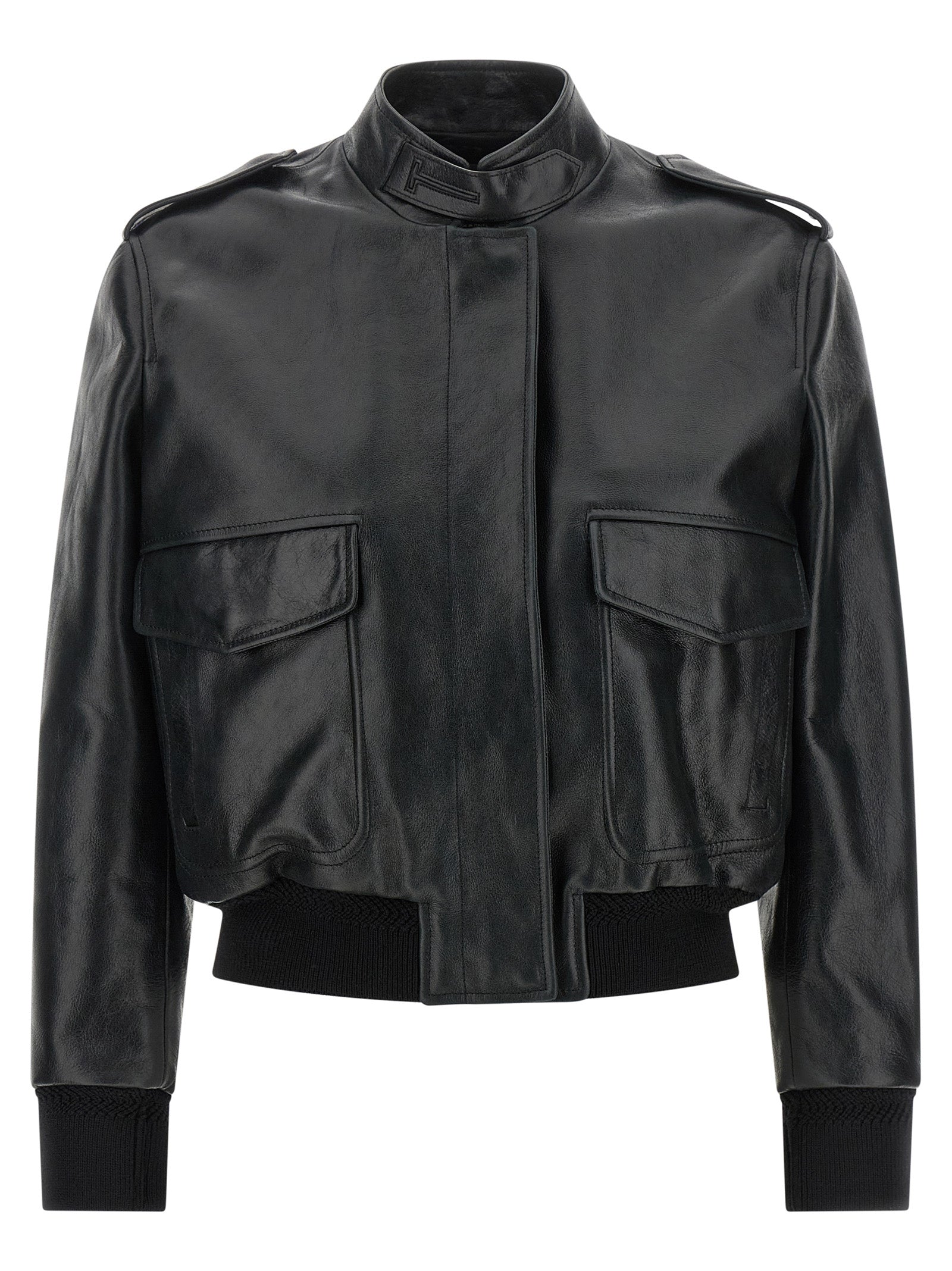 Discover the Tom Ford Black Lamb Leather Jacket, a luxurious masterpiece crafted from exquisite lamb leather, embodying timeless elegance and sophistication for the discerning individual.