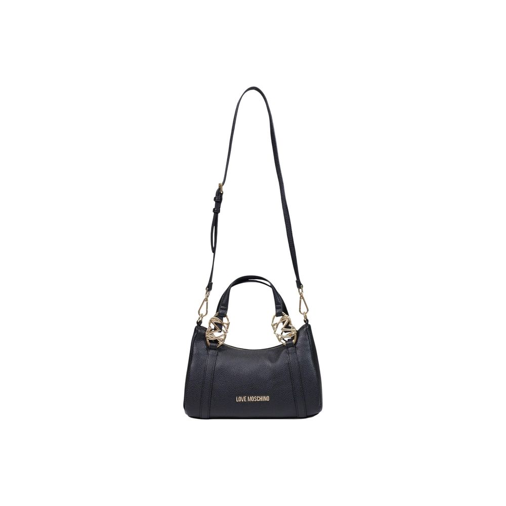 Indulge in the Love Moschino Black Polyethylene Handbag, a masterpiece of pebbled elegance, perfect for elevating any occasion with its luxurious allure and timeless design.