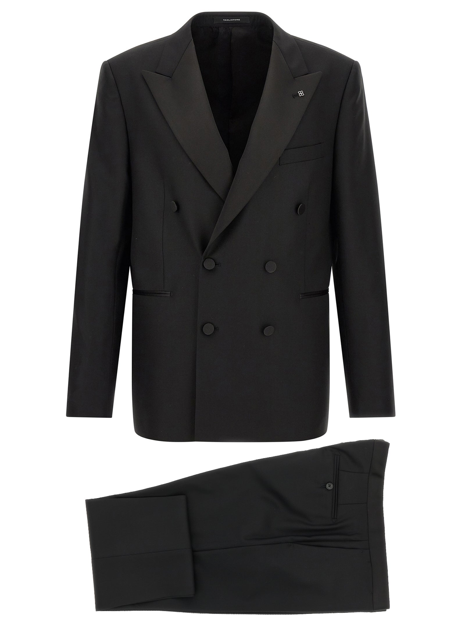 Discover the Tagliatore Black Virgin Wool Two-Piece Suit, a masterpiece of Italian craftsmanship that embodies elegance and sophistication for discerning individuals.