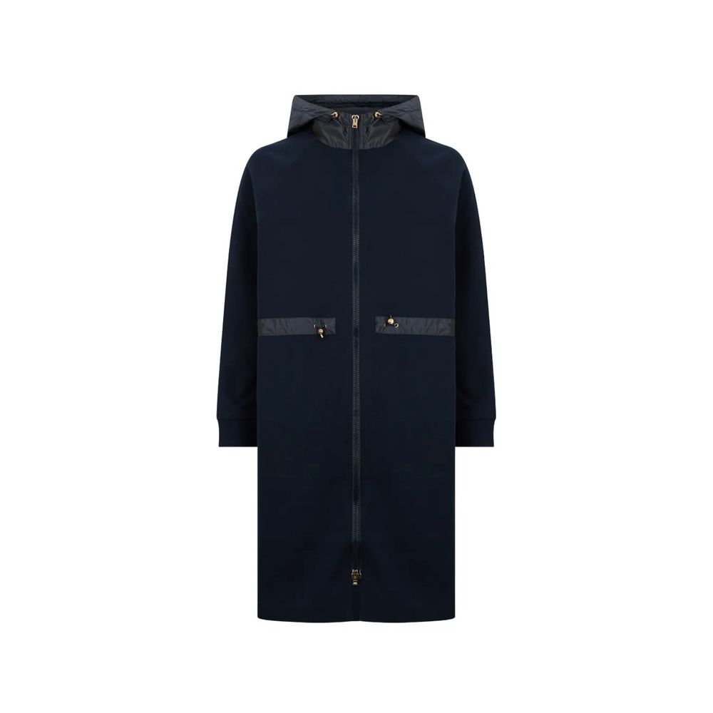 Indulge in the exquisite Herno Blue Cotton Coat, a masterpiece of Italian craftsmanship, blending luxury and comfort for the discerning individual.