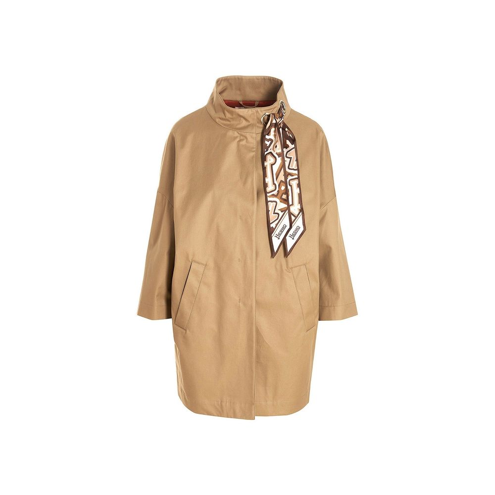 Elevate your wardrobe with the Herno Brown Cotton Coat, a masterpiece of Italian craftsmanship featuring a removable scarf and sophisticated design for timeless elegance.