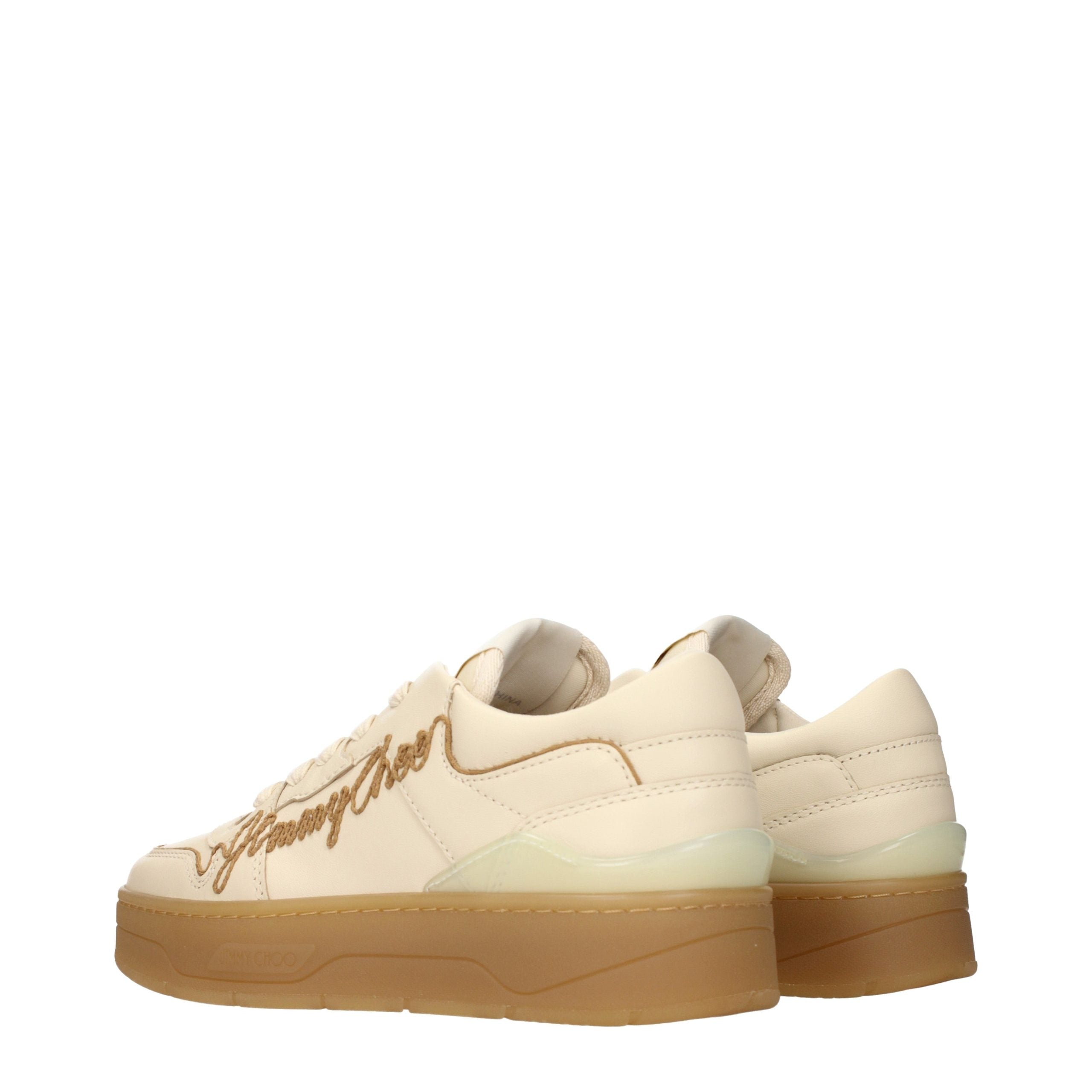 Indulge in the elegance of Jimmy Choo's Beige Leather Low Top Sneakers, where exquisite craftsmanship meets timeless style, perfect for the discerning connoisseur.