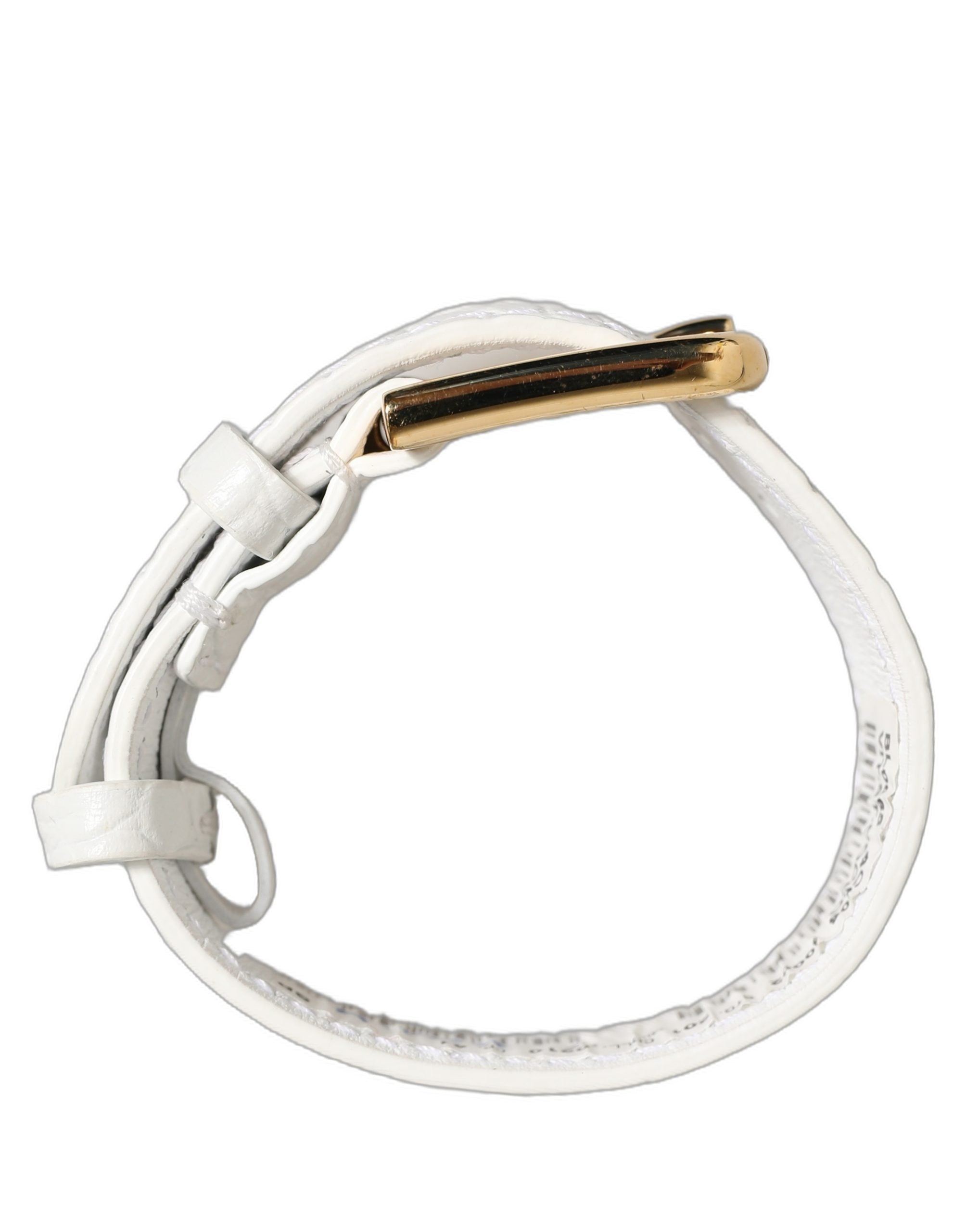 Dolce & Gabbana White Embossed Leather Gold Buckle Bracelet