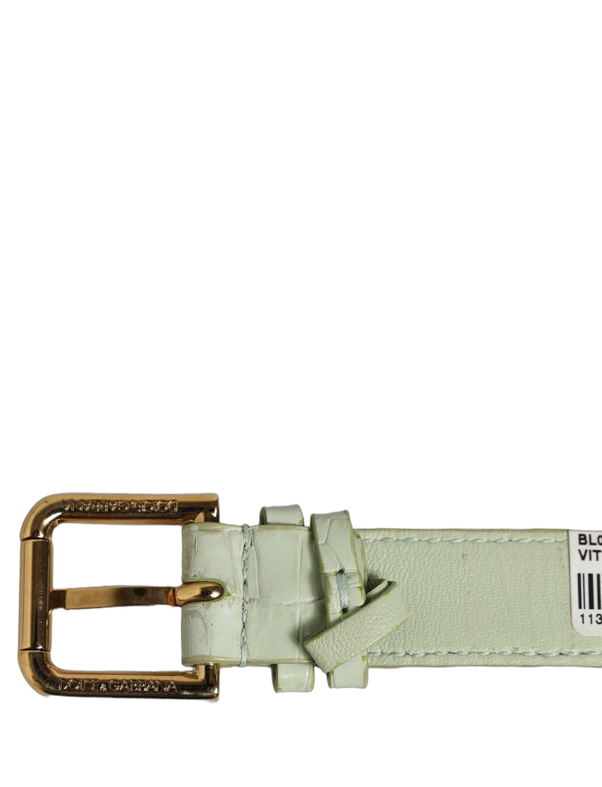 Dolce & Gabbana Green Embossed Leather Gold Buckle Bracelet
