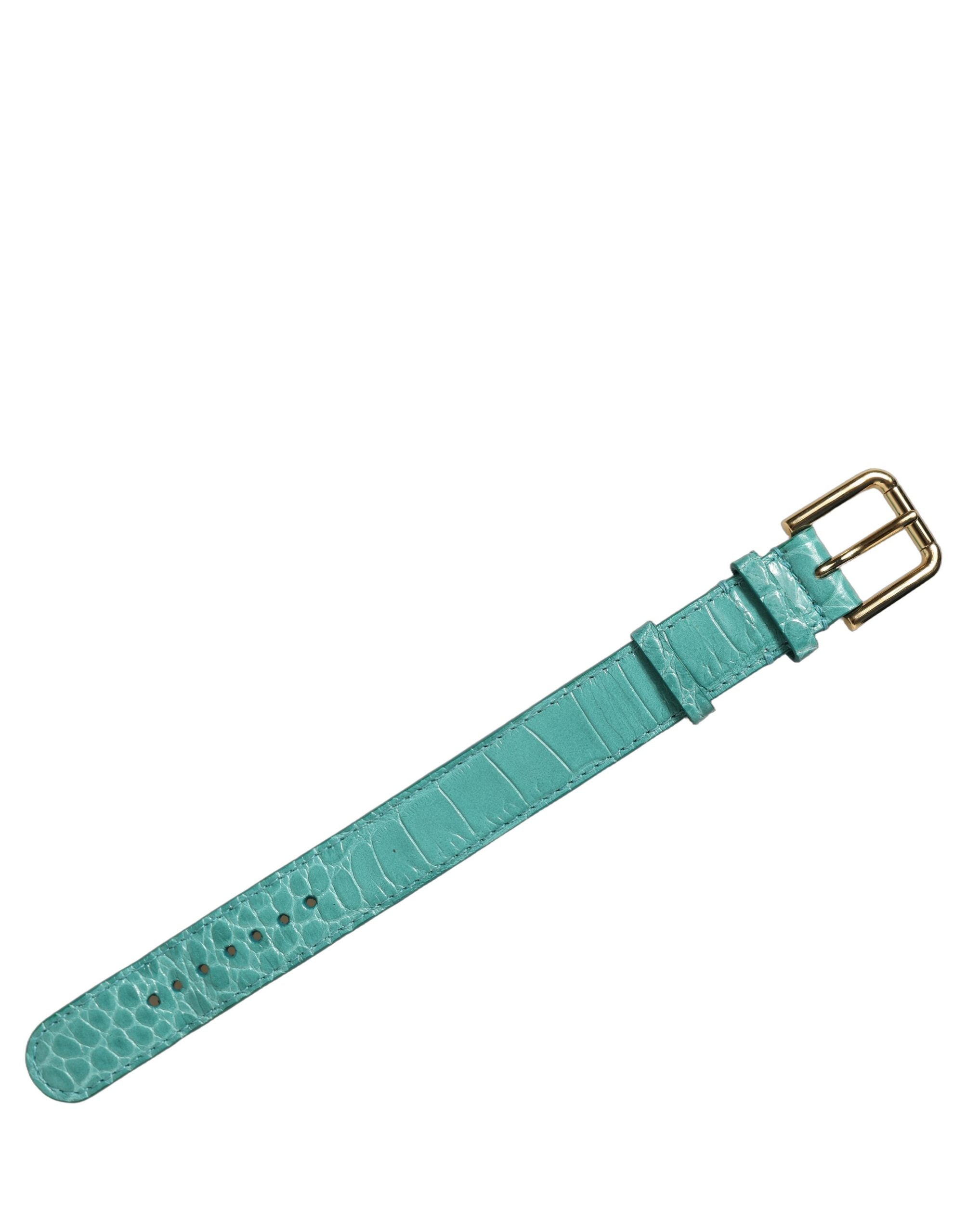 Dolce & Gabbana Blue Embossed Leather Gold Buckle Bracelet