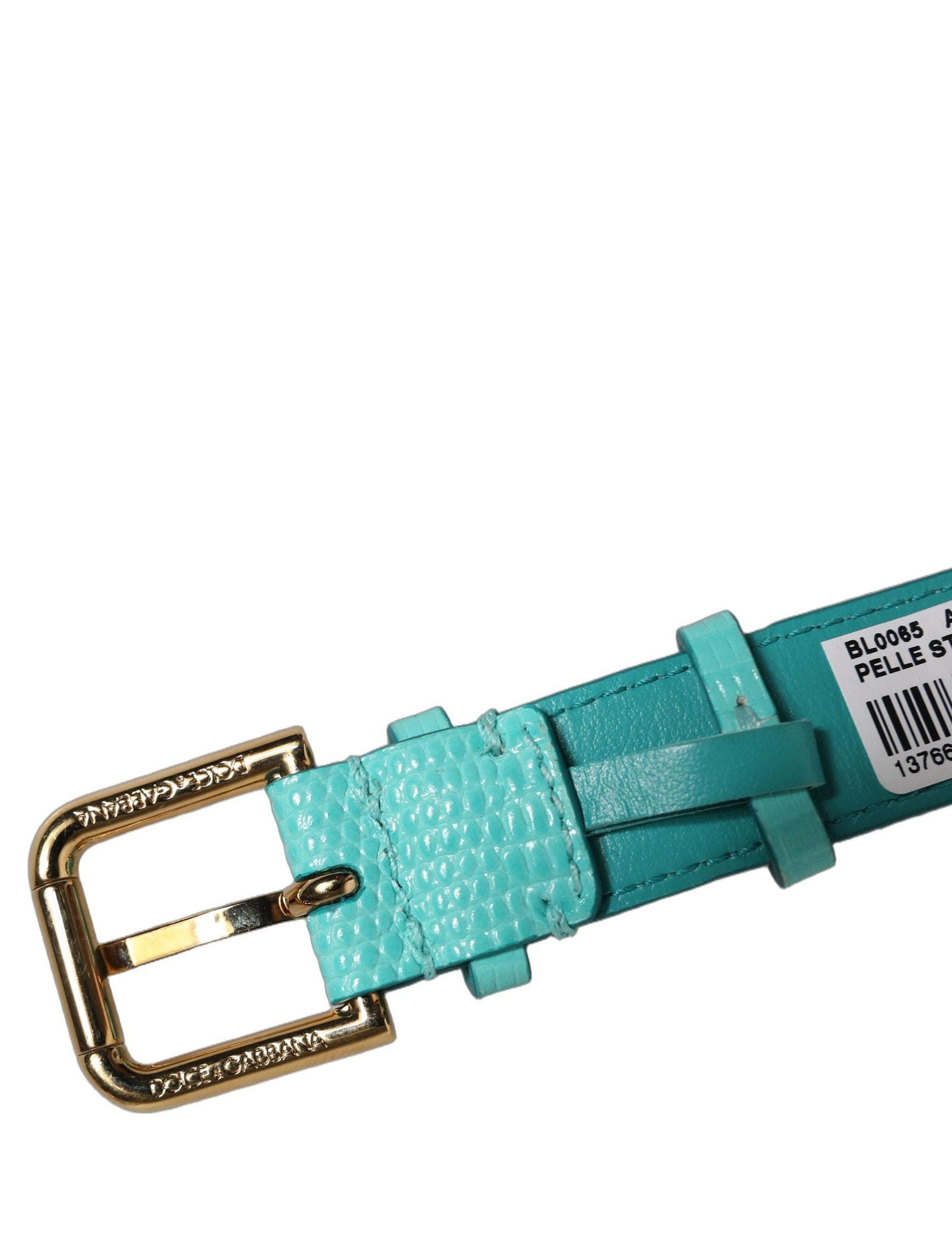 Dolce & Gabbana Blue Textured Leather Gold Buckle Bracelet