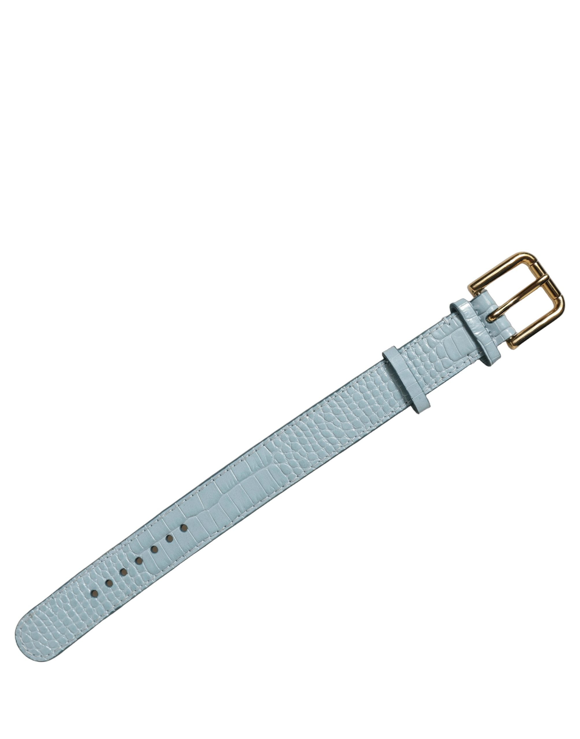 Dolce & Gabbana Blue Embossed Leather Gold Buckle Bracelet