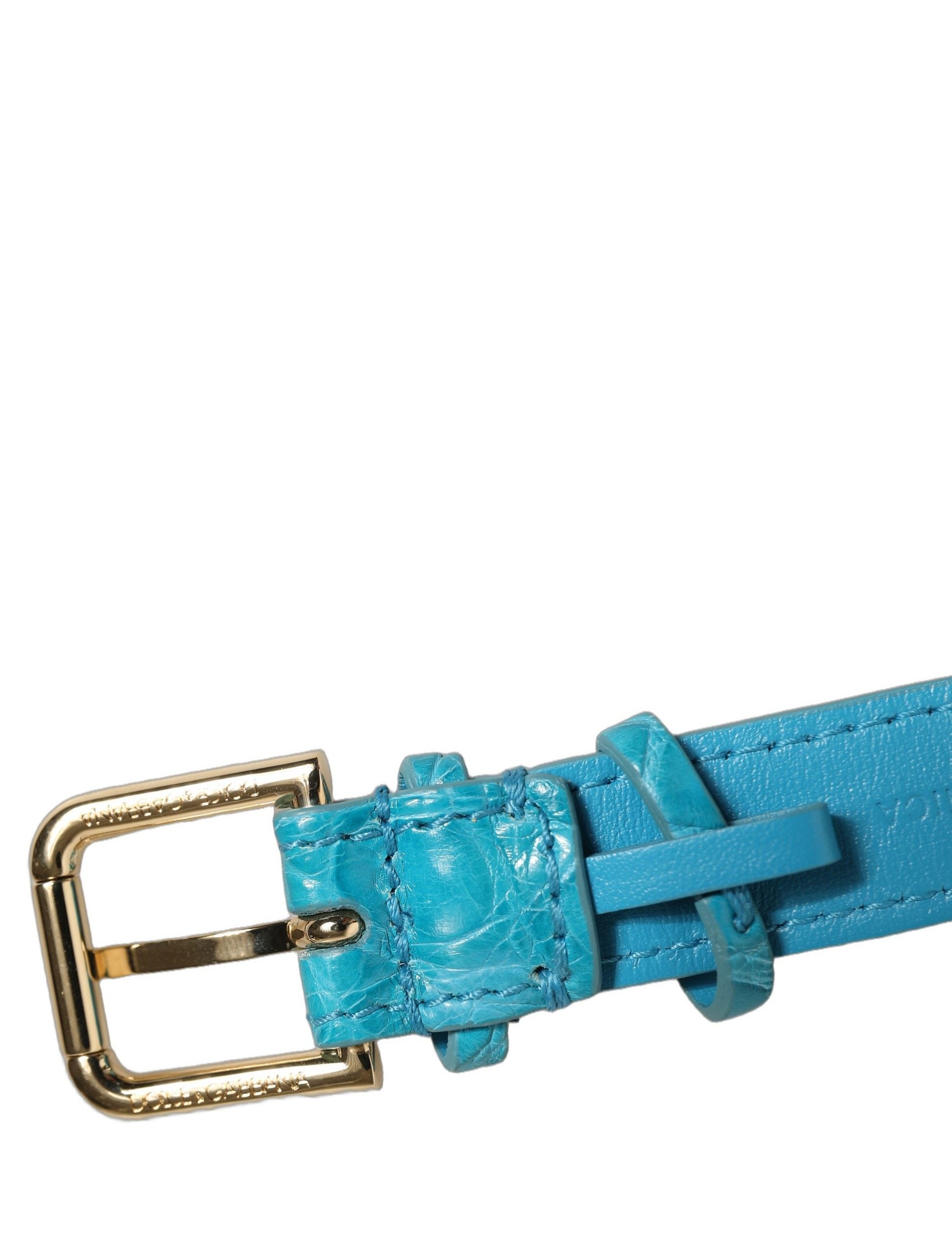 Dolce & Gabbana Turquoise Caiman Leather Gold Buckle Bracelet