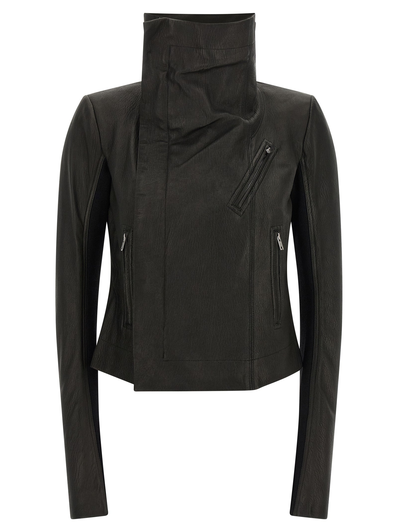 Elevate your wardrobe with the RICK OWENS Classic Biker Jacket, a luxurious black lamb leather masterpiece that embodies avant-garde sophistication and timeless elegance.