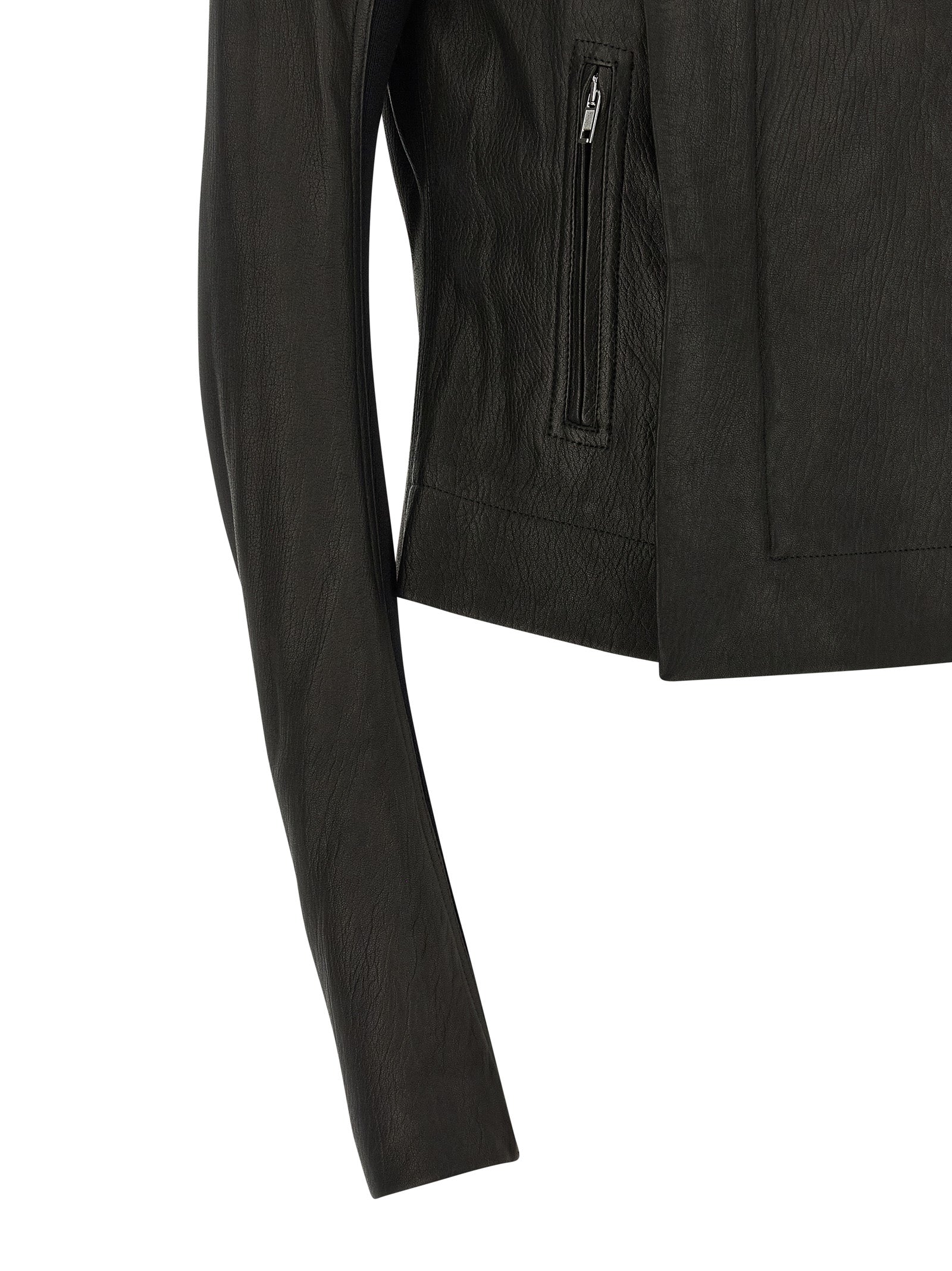 Indulge in the avant-garde allure of the Rick Owens Classic Biker Jacket, crafted from sumptuous lamb leather, a timeless statement of luxury and sophistication.