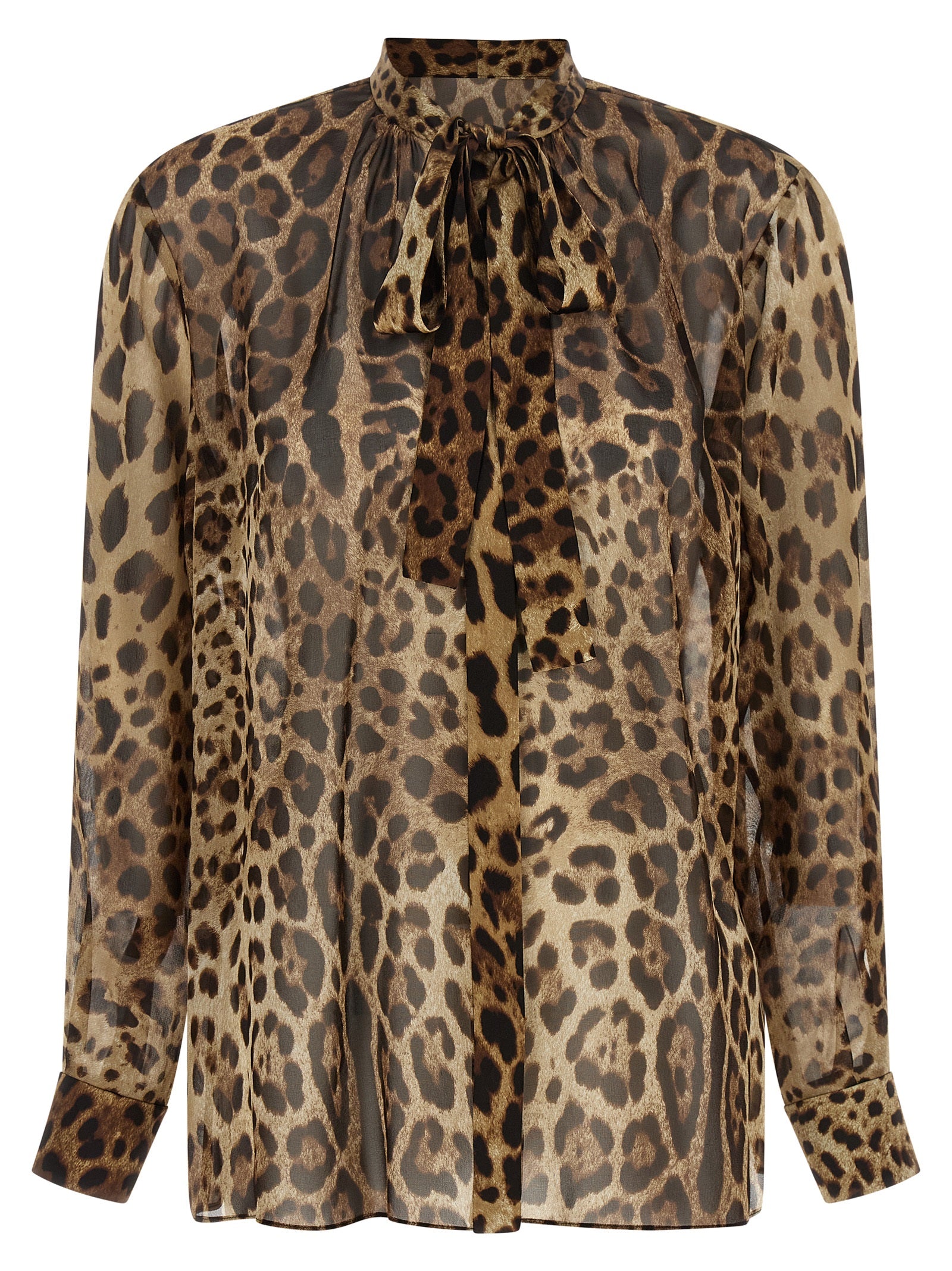 Indulge in the allure of the Dolce & Gabbana Brown Silk Blouse, where luxurious silk georgette meets captivating animal print, embodying elegance and sophistication.