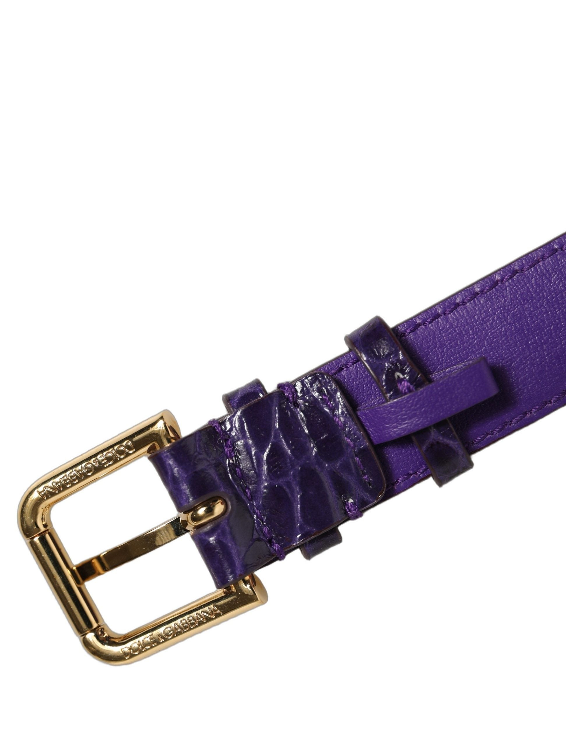 Dolce & Gabbana Violet Embossed Leather Gold Buckle Bracelet