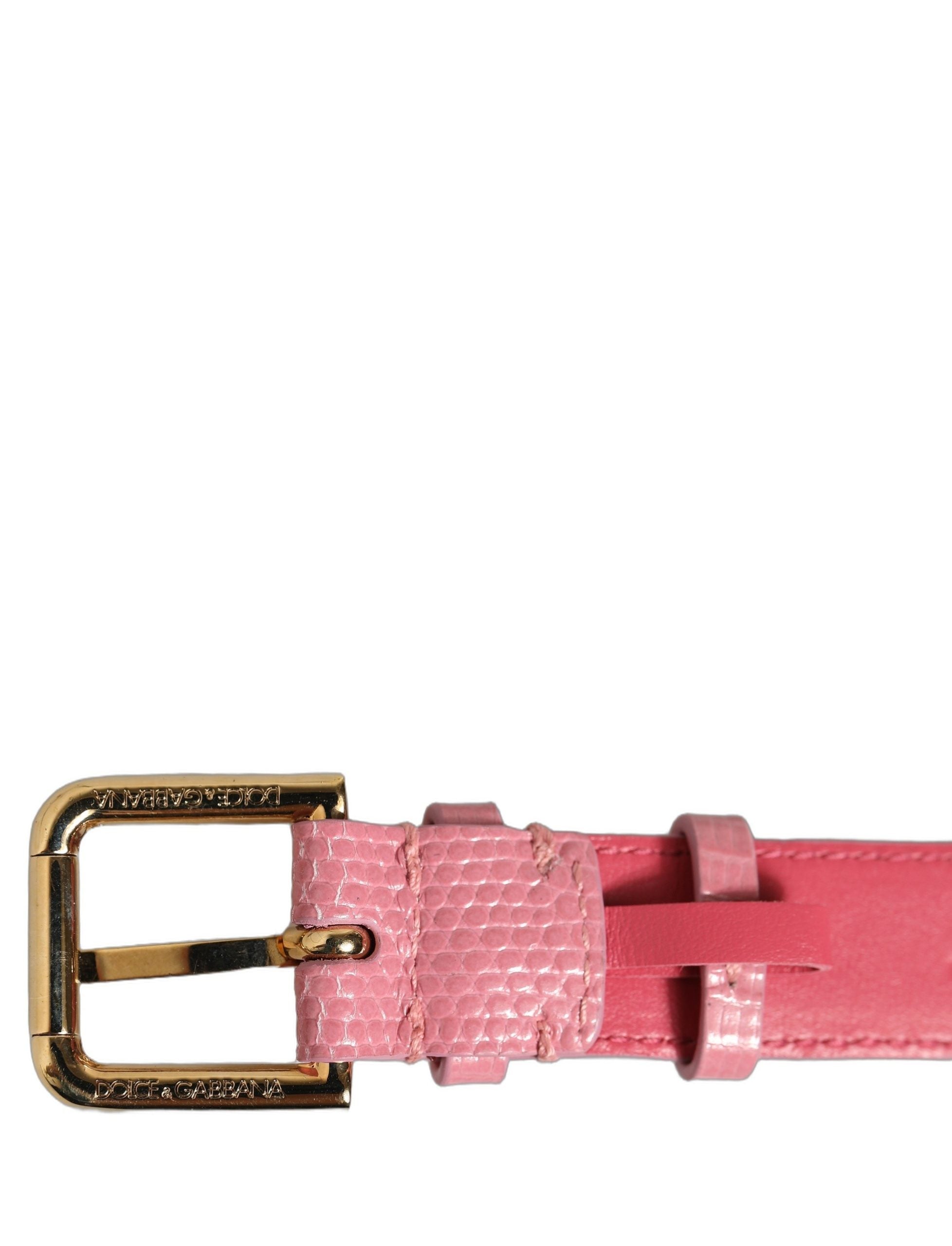 Dolce & Gabbana Pink Textured Leather Gold Buckle Bracelet
