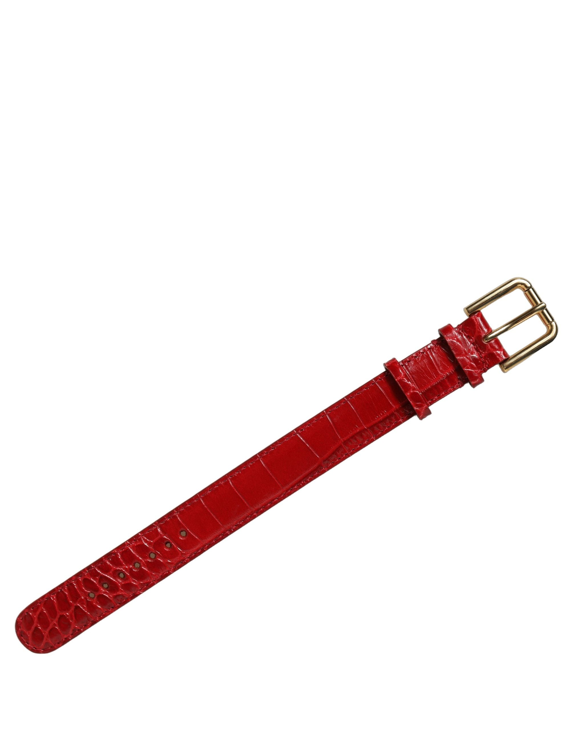 Dolce & Gabbana Red Embossed Leather Gold Buckle Bracelet