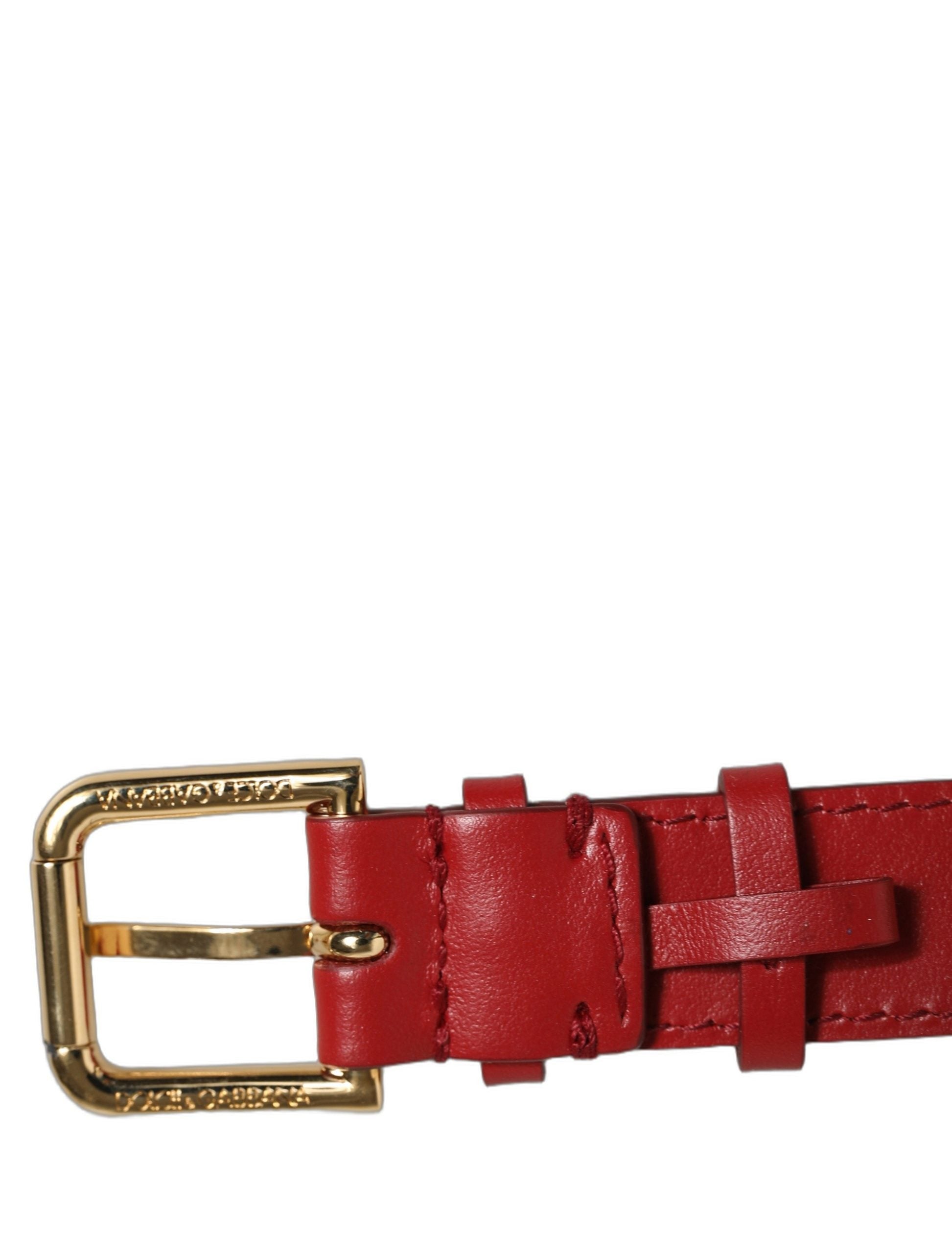 Dolce & Gabbana Red Calfskin Leather Gold Buckle Bracelet