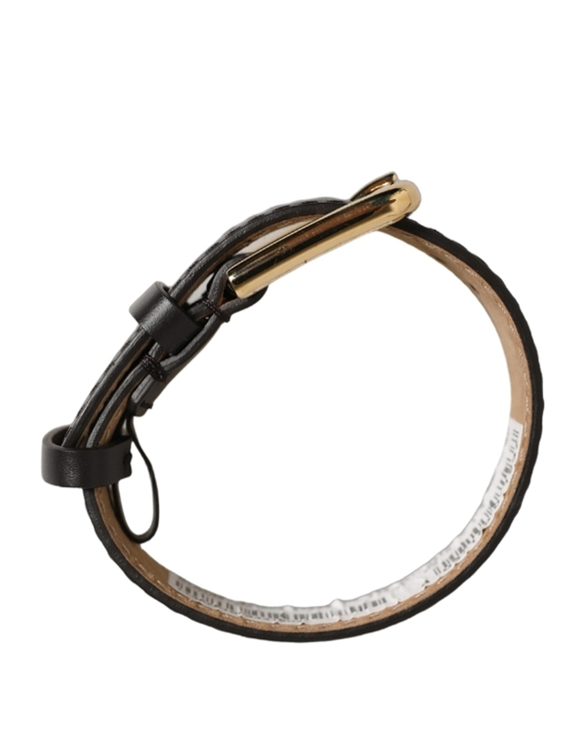 Dolce & Gabbana Black Calfskin Leather Gold Buckle Bracelet