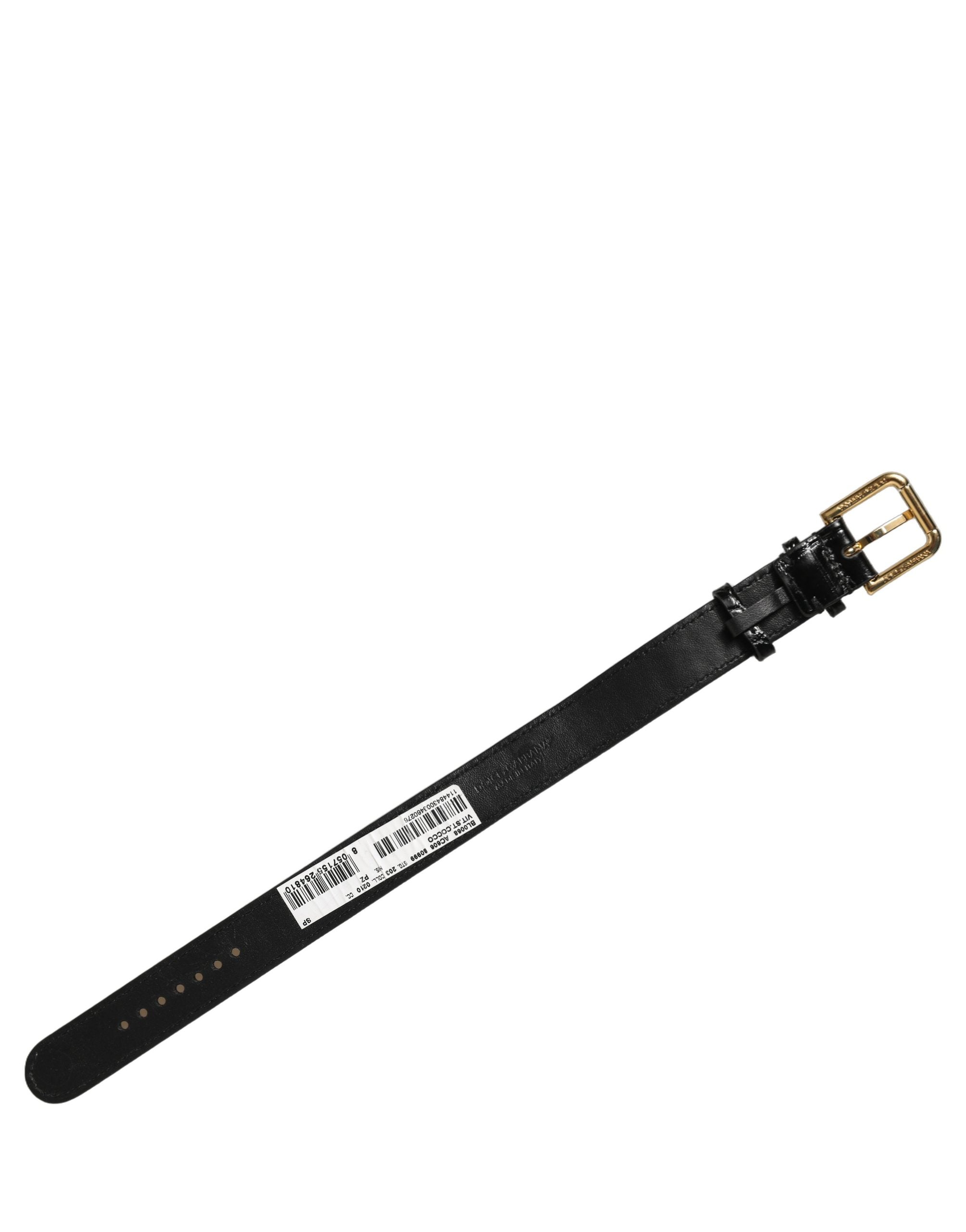 Dolce & Gabbana Black Textured Leather Gold Buckle Bracelet
