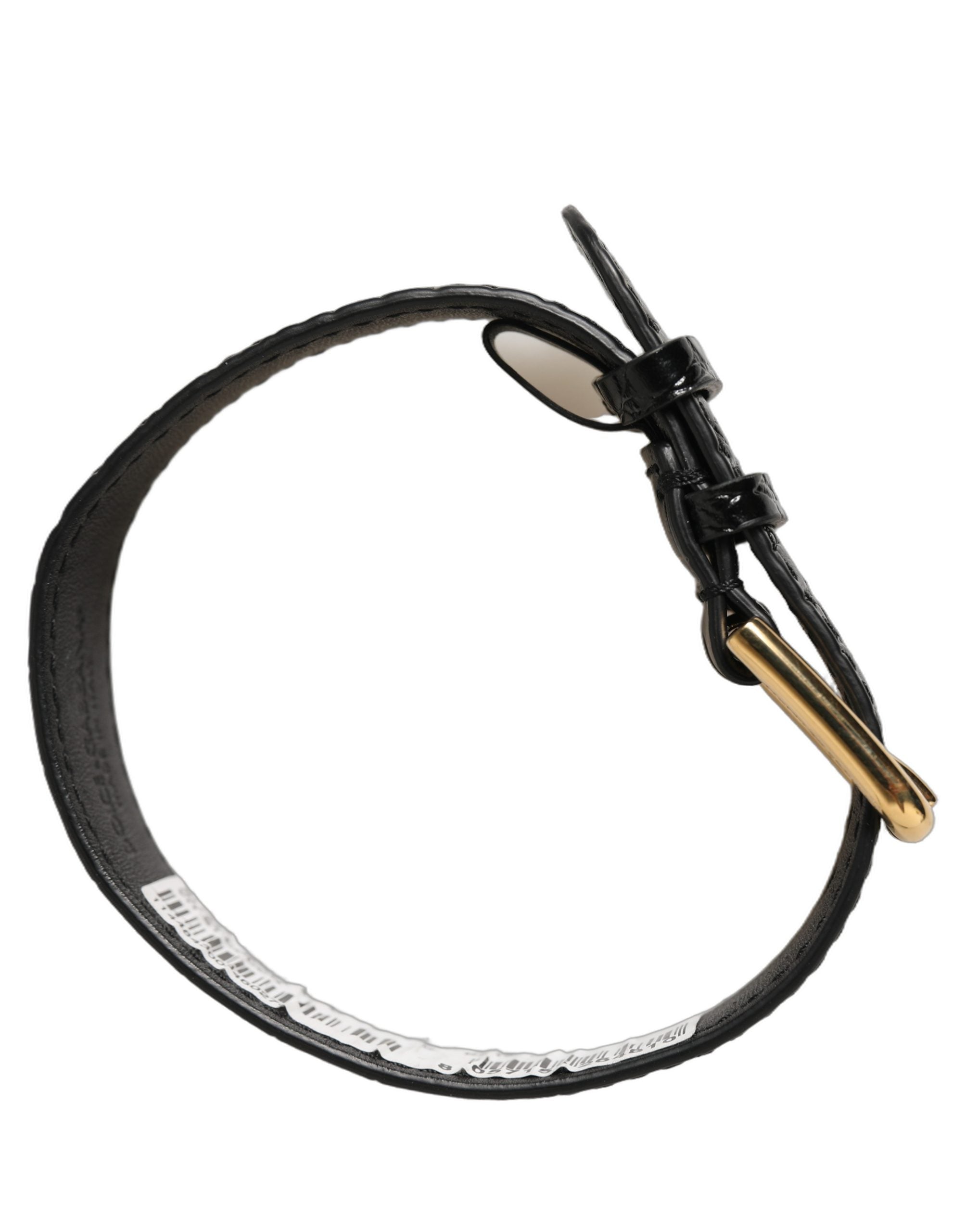 Dolce & Gabbana Black Textured Leather Gold Buckle Bracelet
