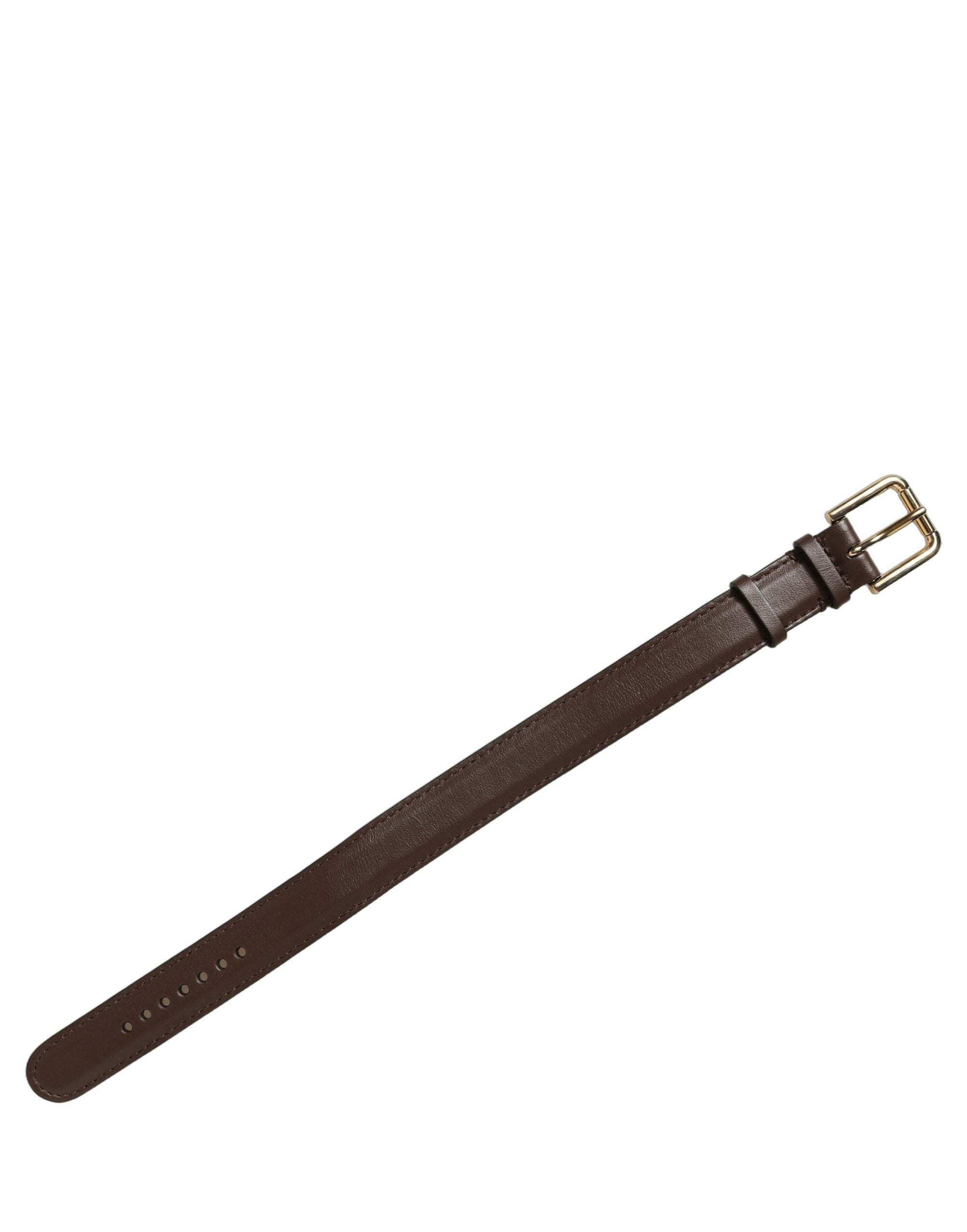 Dolce & Gabbana Brown Calfskin Leather Gold Buckle Bracelet