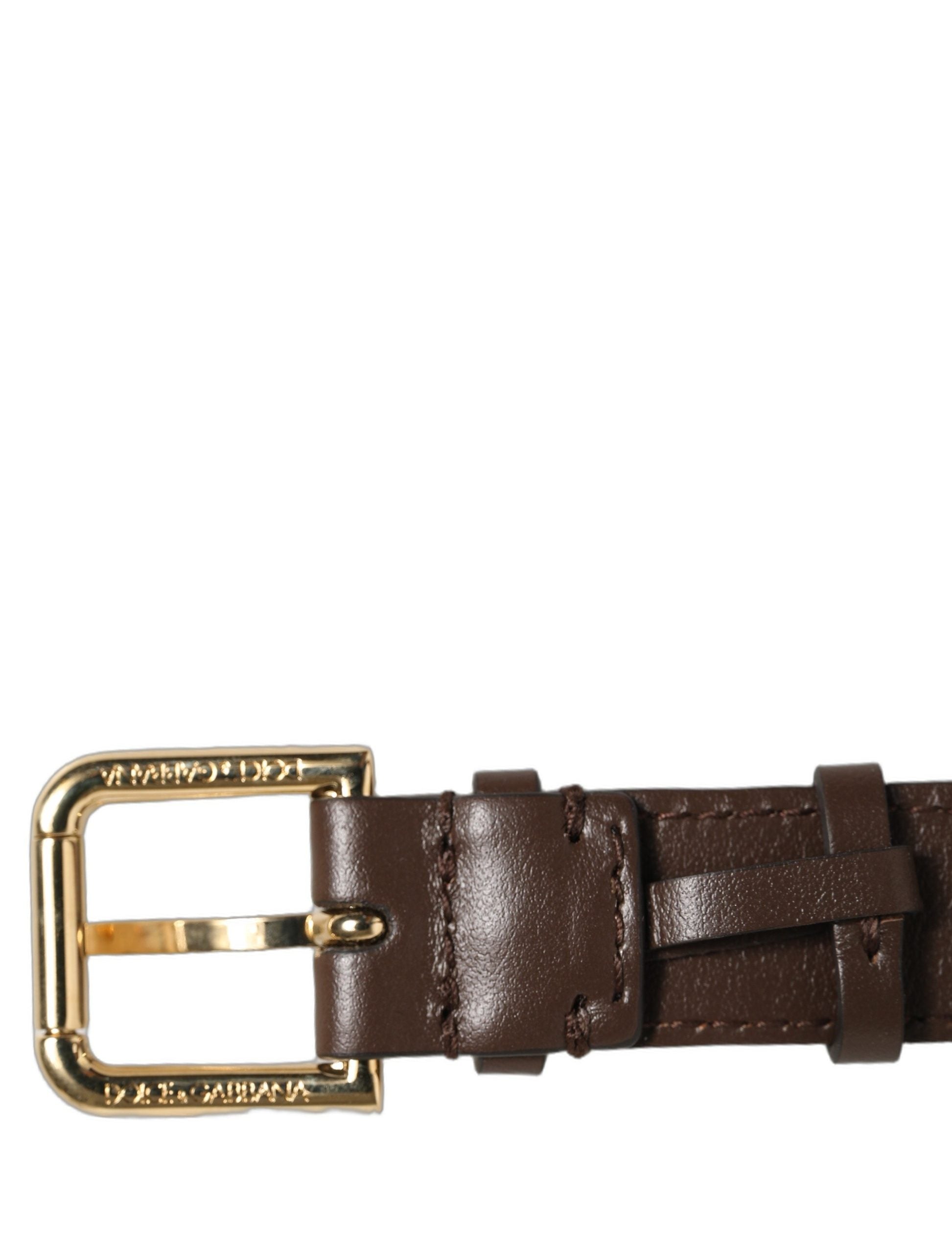 Dolce & Gabbana Brown Calfskin Leather Gold Buckle Bracelet