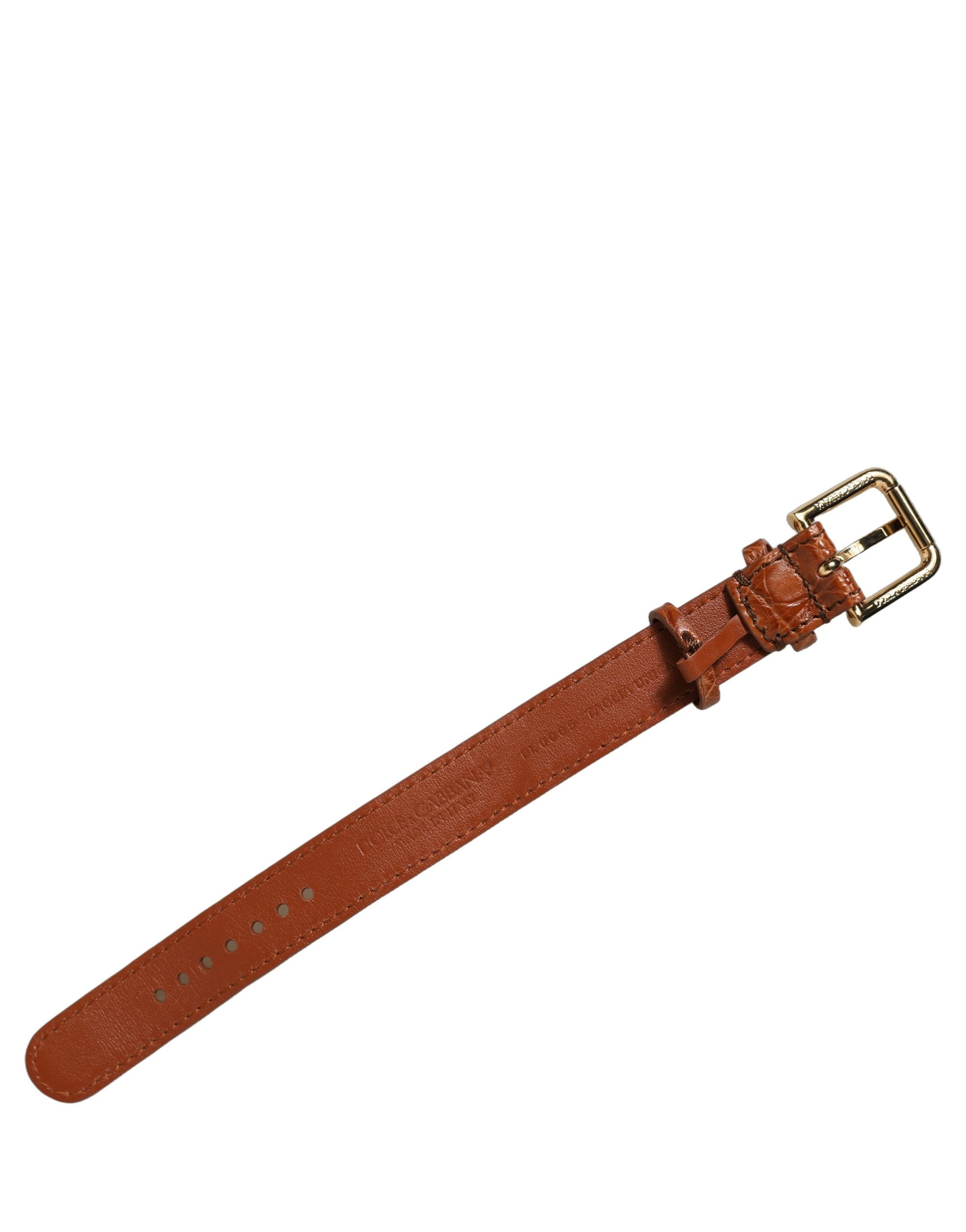 Dolce & Gabbana Brown Caiman Leather Gold Buckle Bracelet