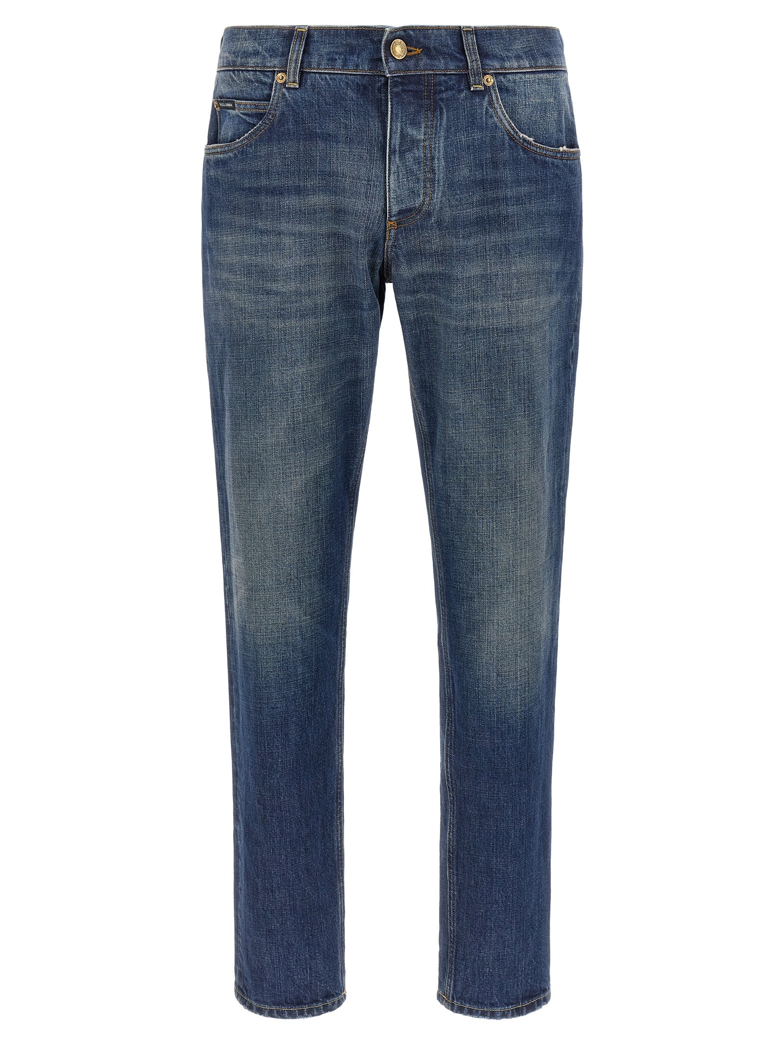 Indulge in the elegance of Dolce & Gabbana Blue Cotton Straight-Leg Jeans, where luxurious craftsmanship meets timeless style, perfect for the discerning fashion connoisseur.