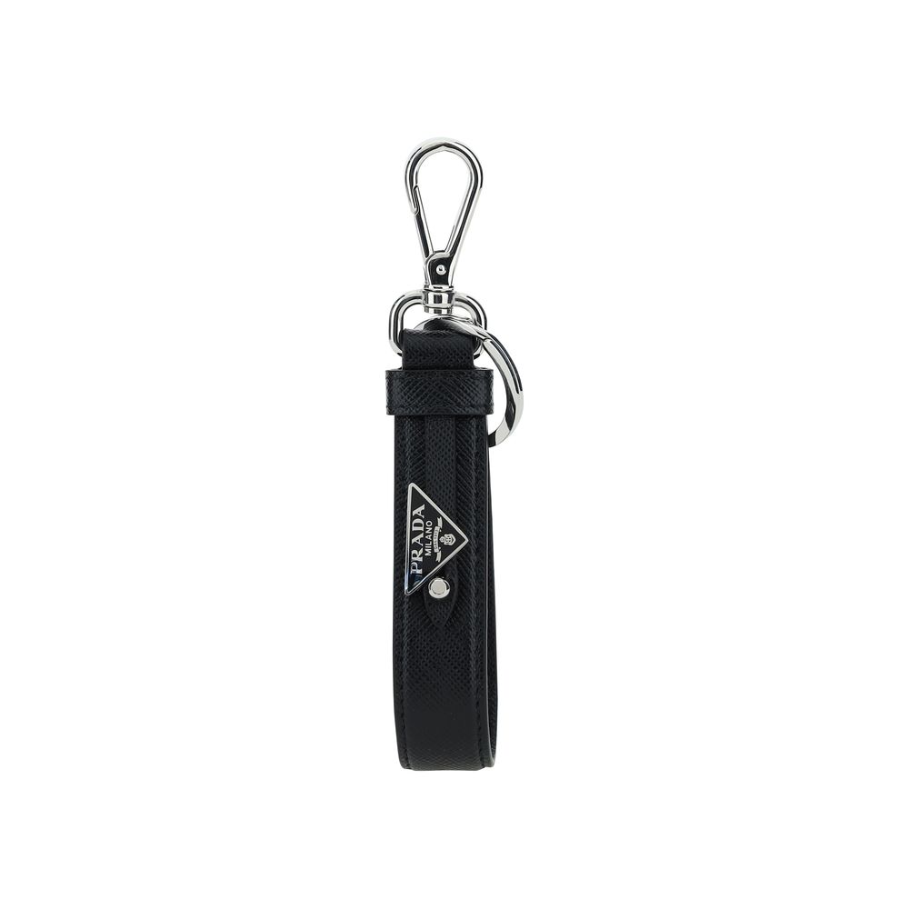 Prada Black Stainless Steel Keychain - Elevate Your Elegance