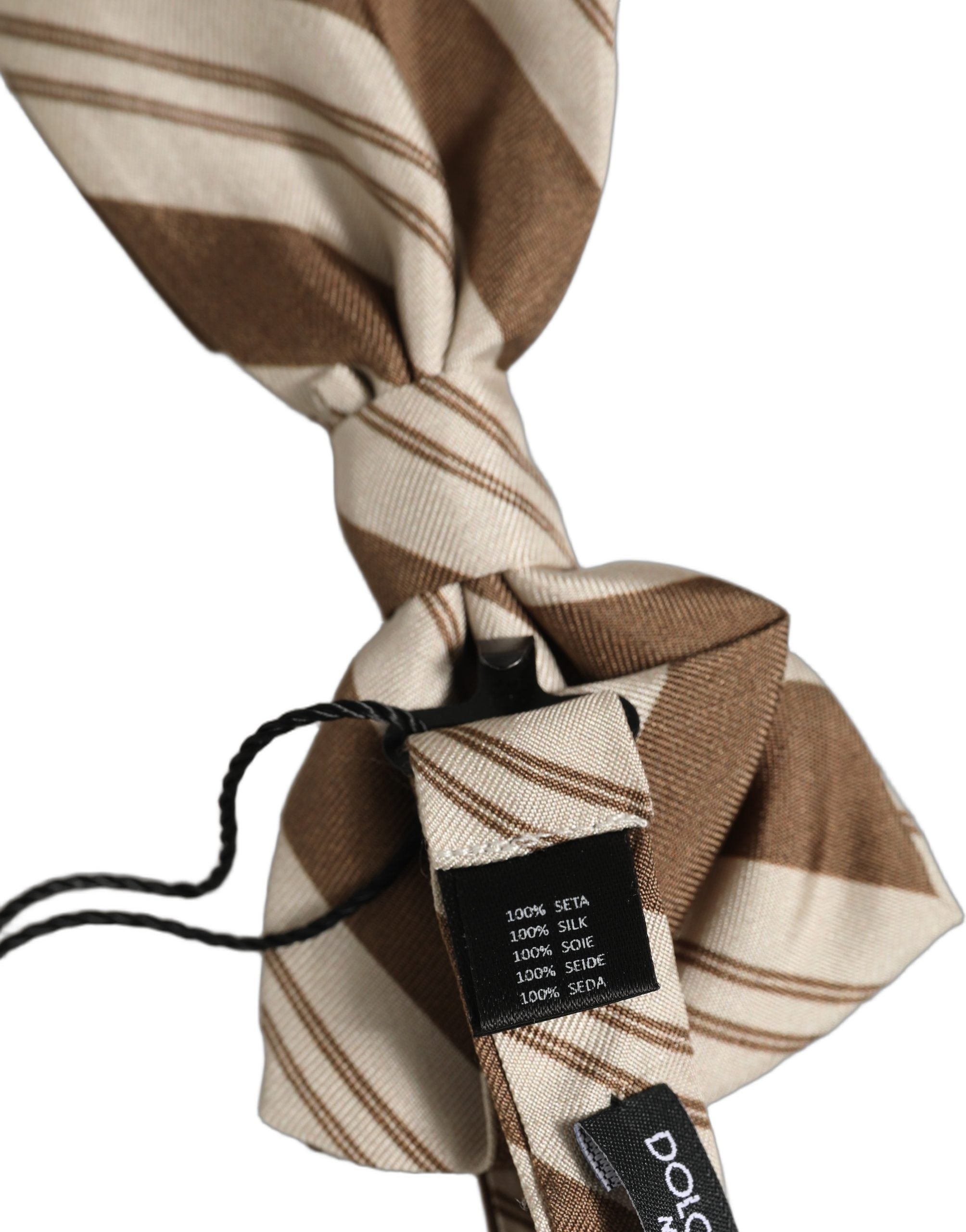 Dolce & Gabbana Silk Brown Beige Striped Bow Tie for Elegance