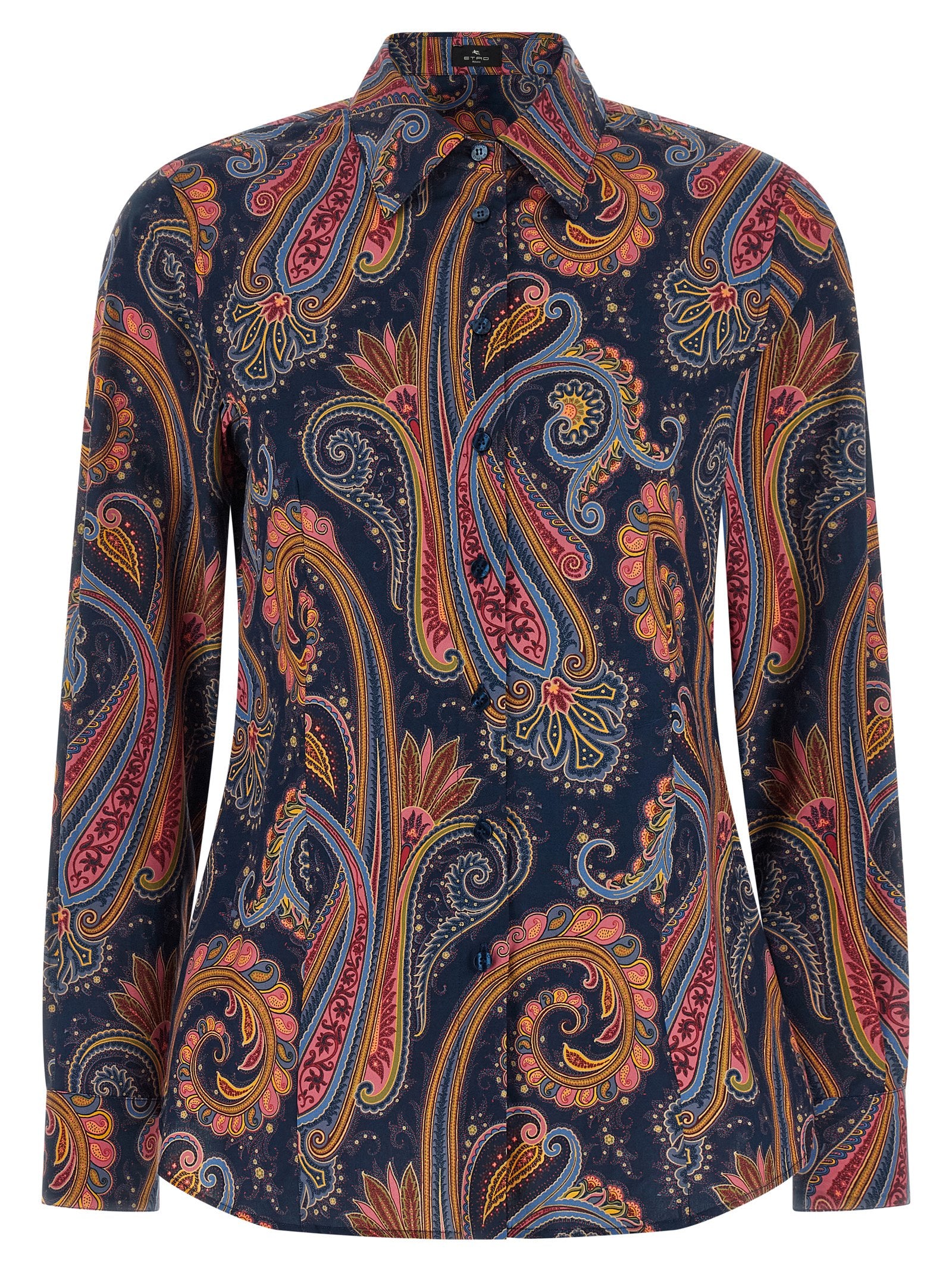 Elevate your wardrobe with the Etro Blue Cotton Blouse, a masterpiece of paisley elegance crafted from premium stretch cotton, embodying timeless sophistication.