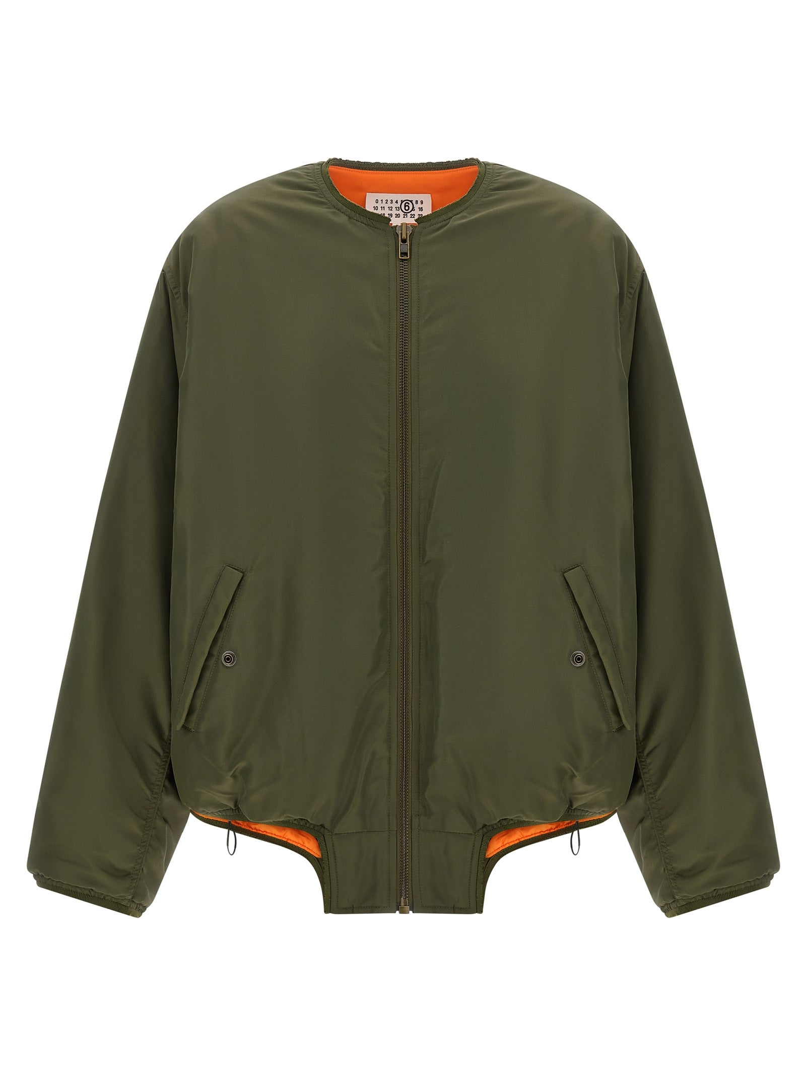 Elevate your outerwear collection with the MM6 Maison Margiela Bicolor Polyamide Bomber, a striking blend of bold design and luxurious craftsmanship, perfect for making a statement.