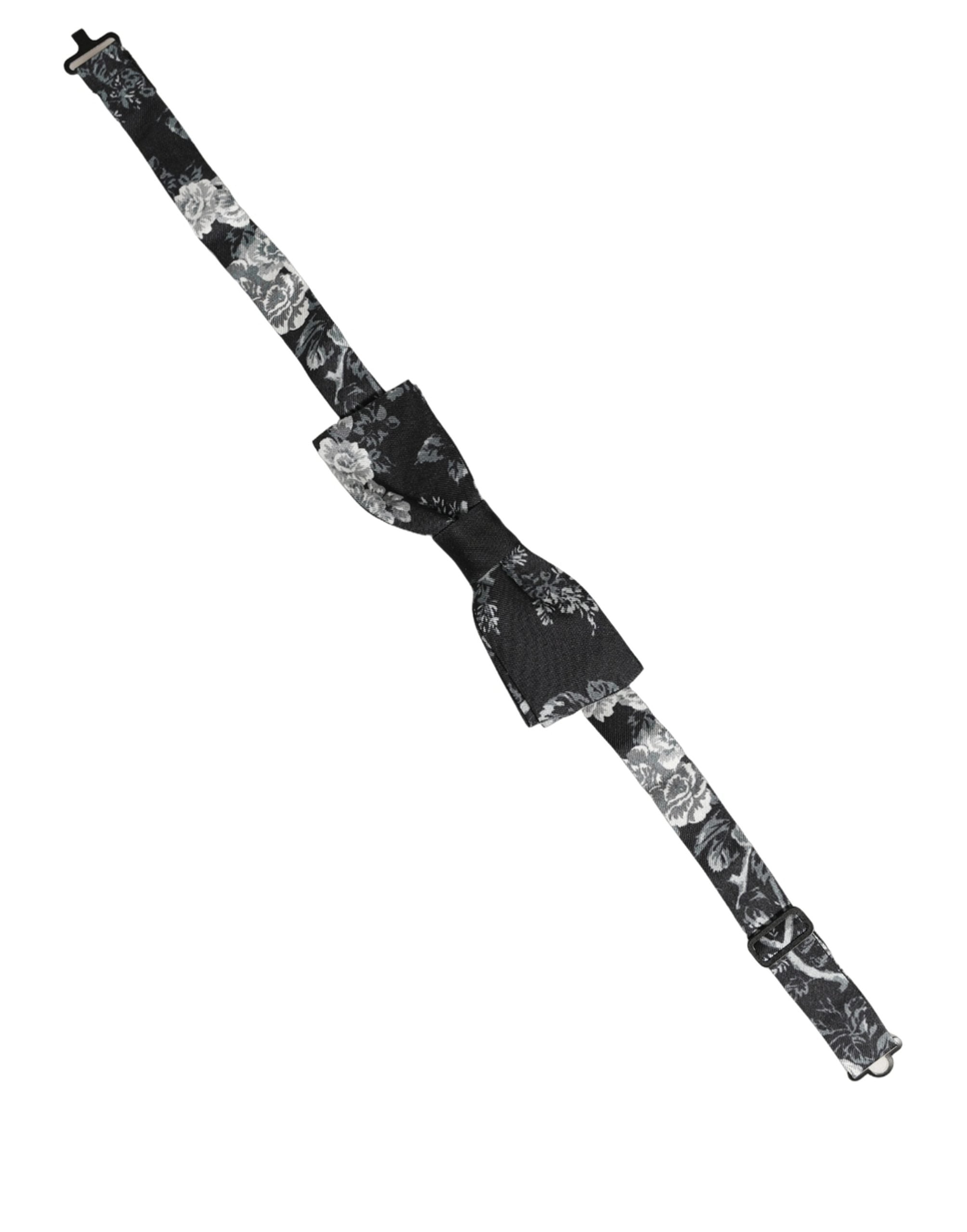 Dolce & Gabbana Black Floral Silk Bow Tie for Timeless Elegance