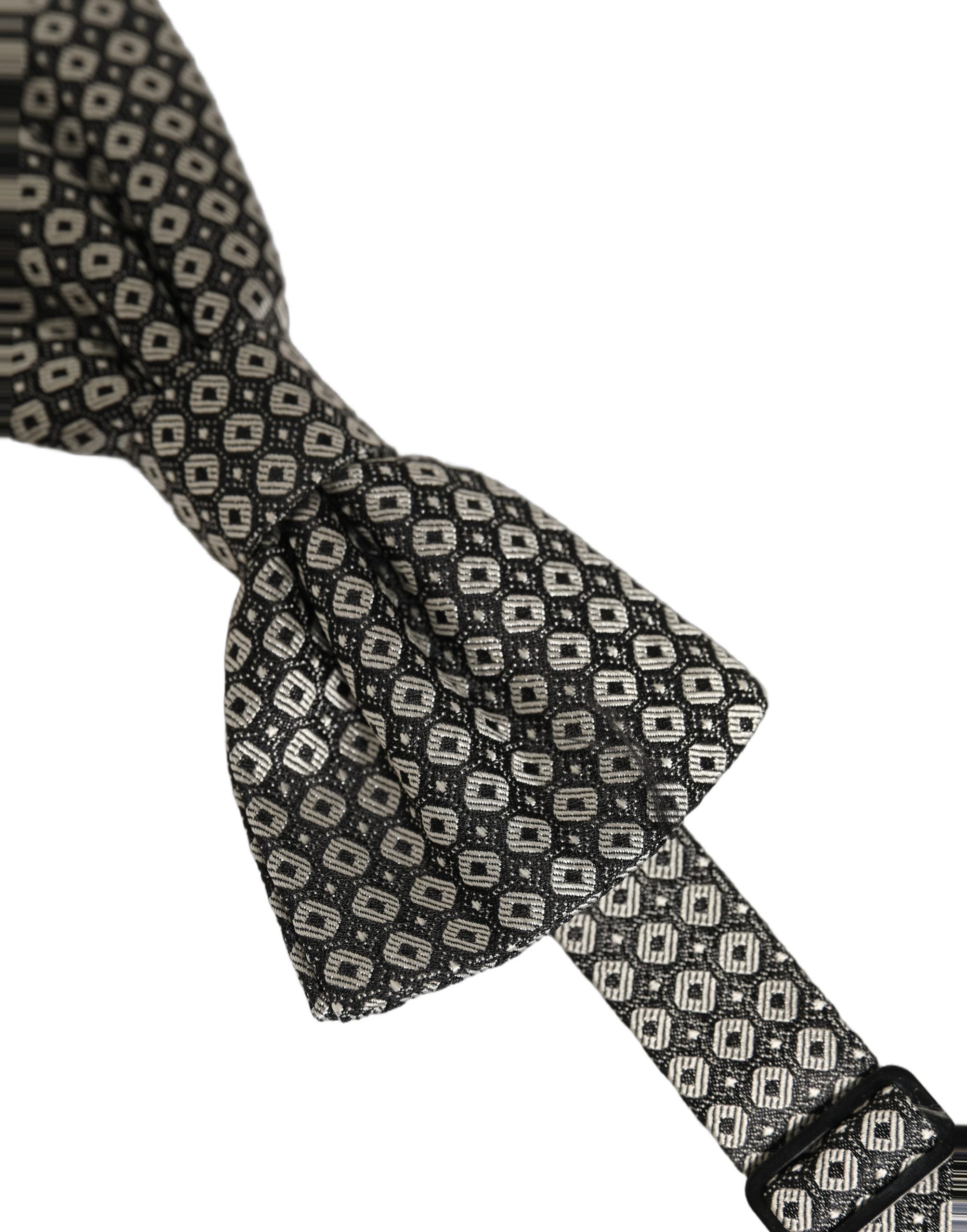 Dolce & Gabbana Gray Silk Patterned Bow Tie for Timeless Elegance