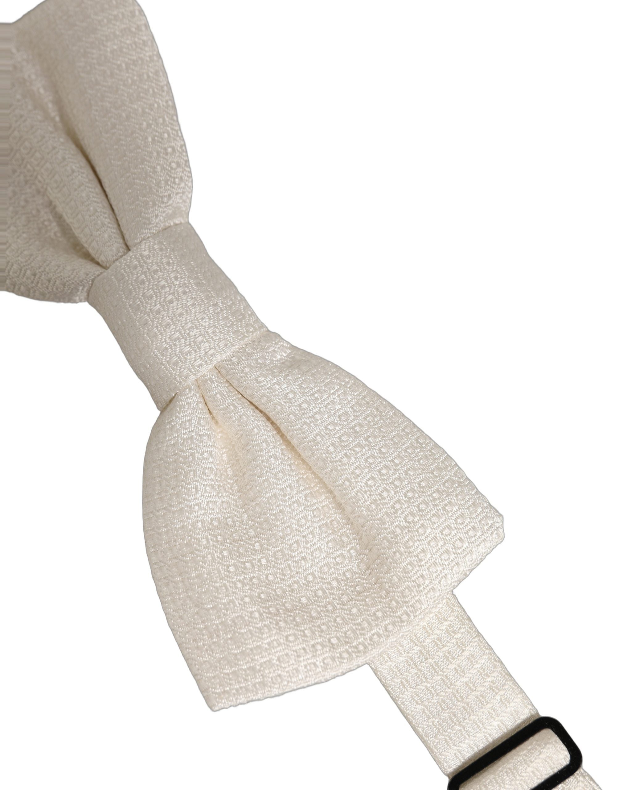Dolce & Gabbana Off White Silk Bow Tie - Timeless Elegance