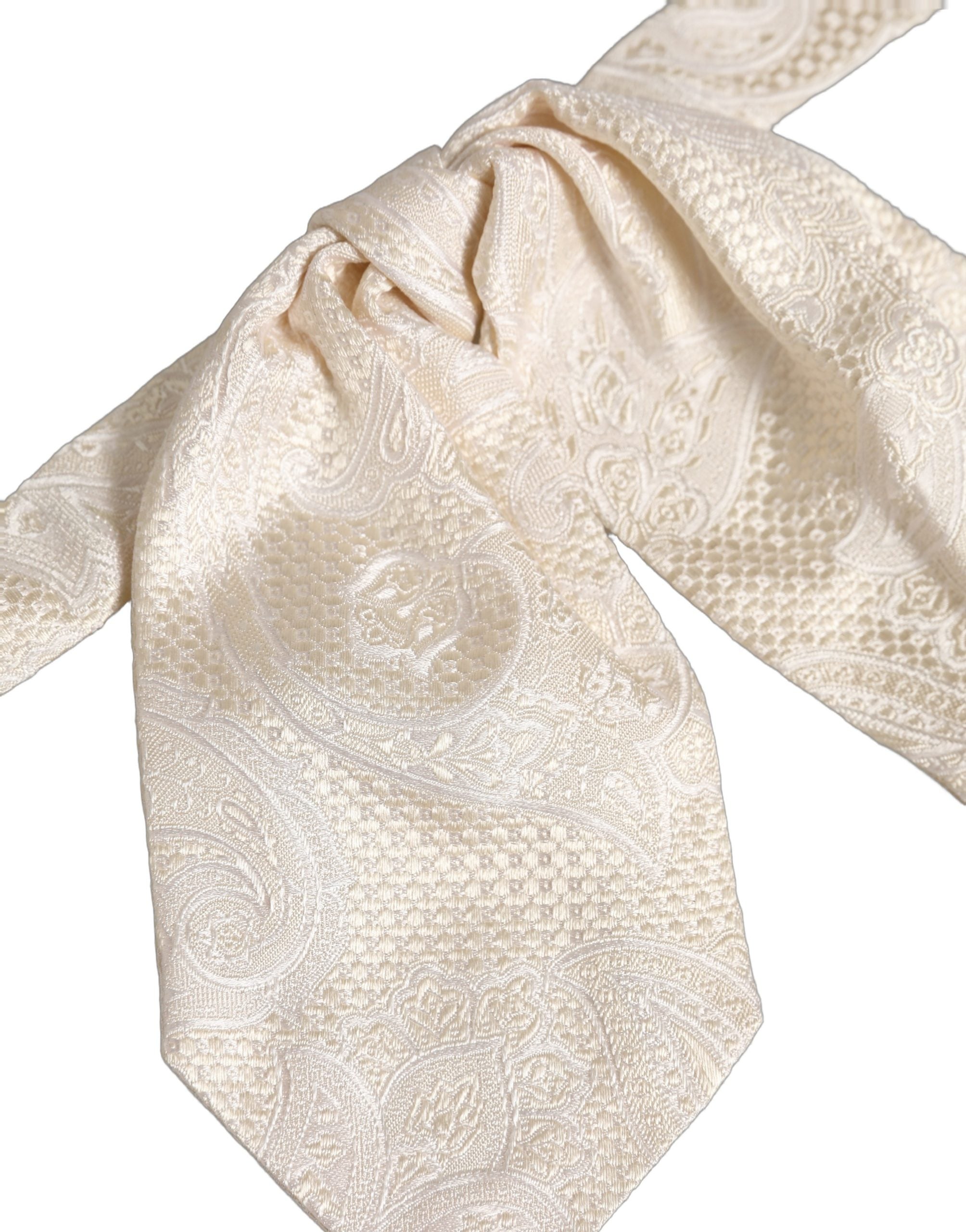 Dolce & Gabbana Ivory Paisley Silk Bow Tie - Timeless Luxury